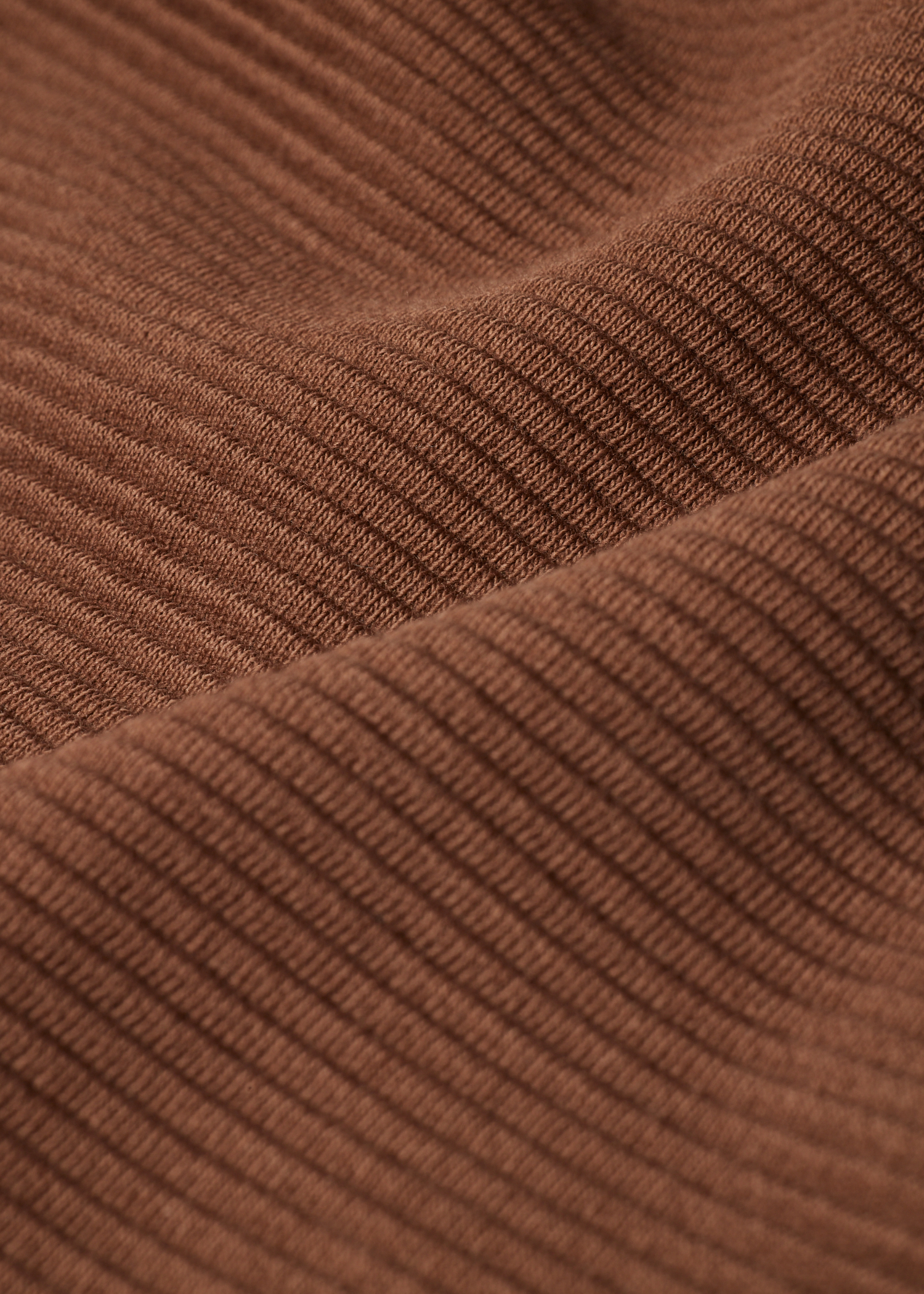 Brown Cotton Ribbed Zip Through Sweatshirt