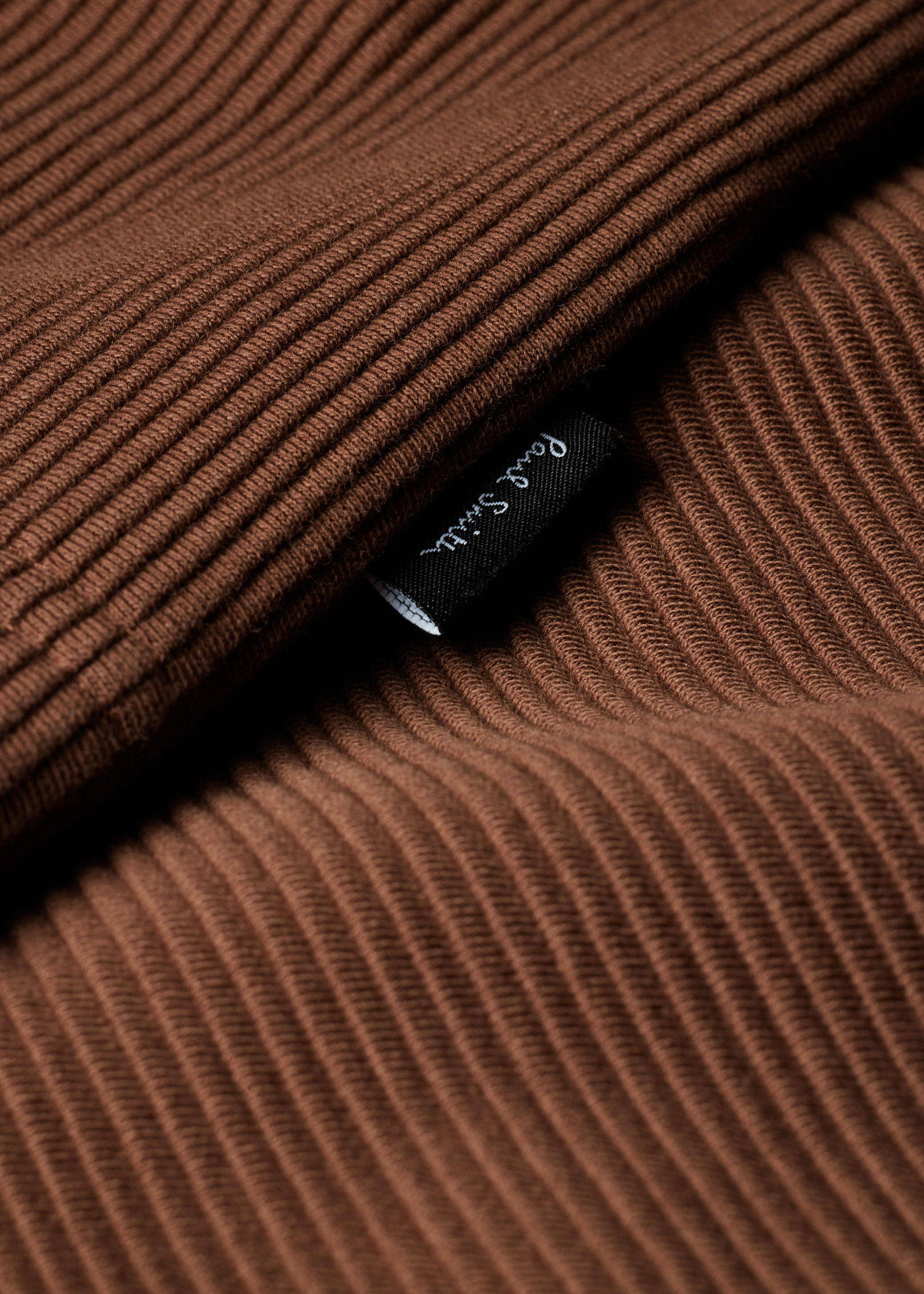 Brown Cotton Ribbed Zip Through Sweatshirt
