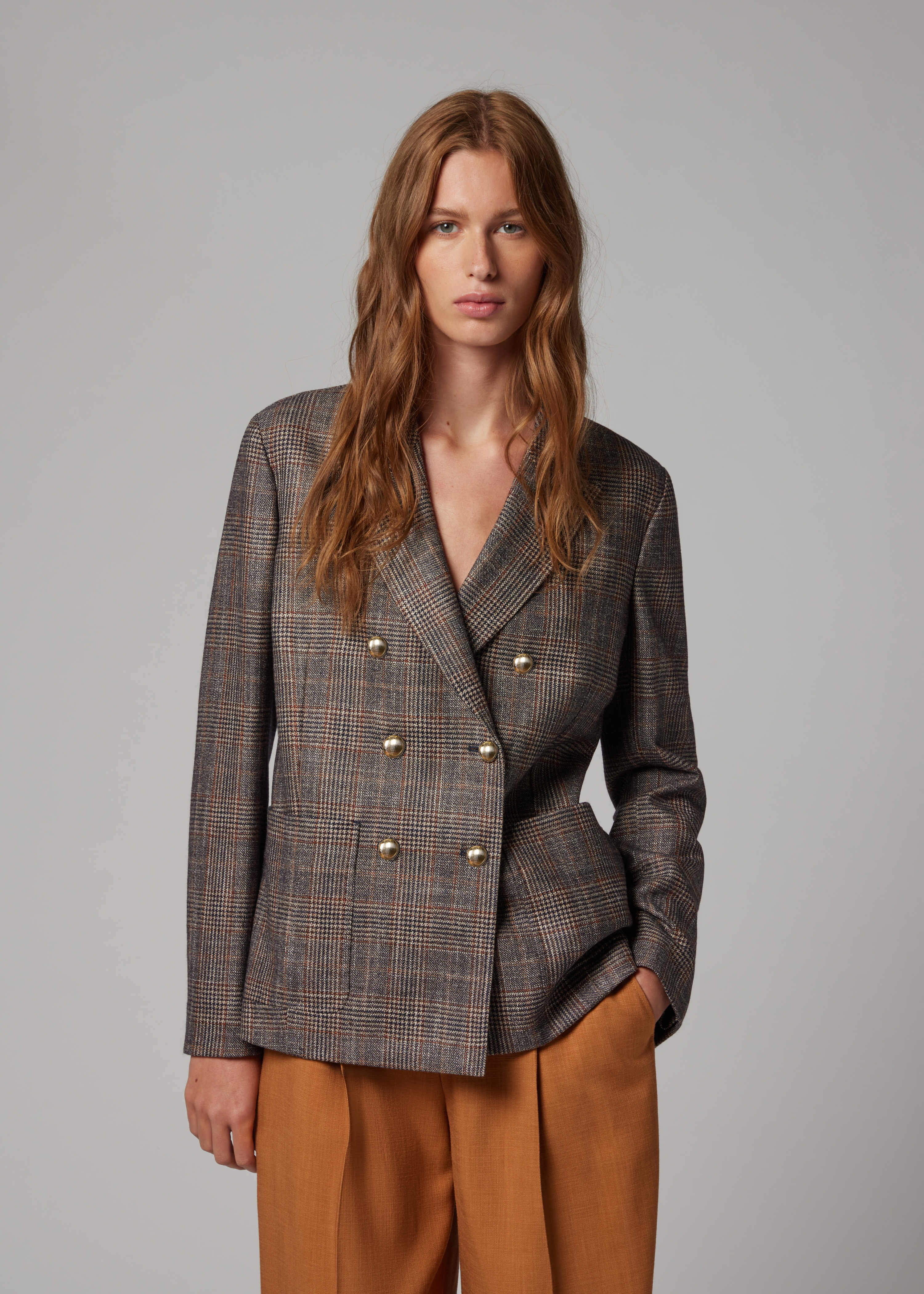 Women's Check Double Breasted Blazer