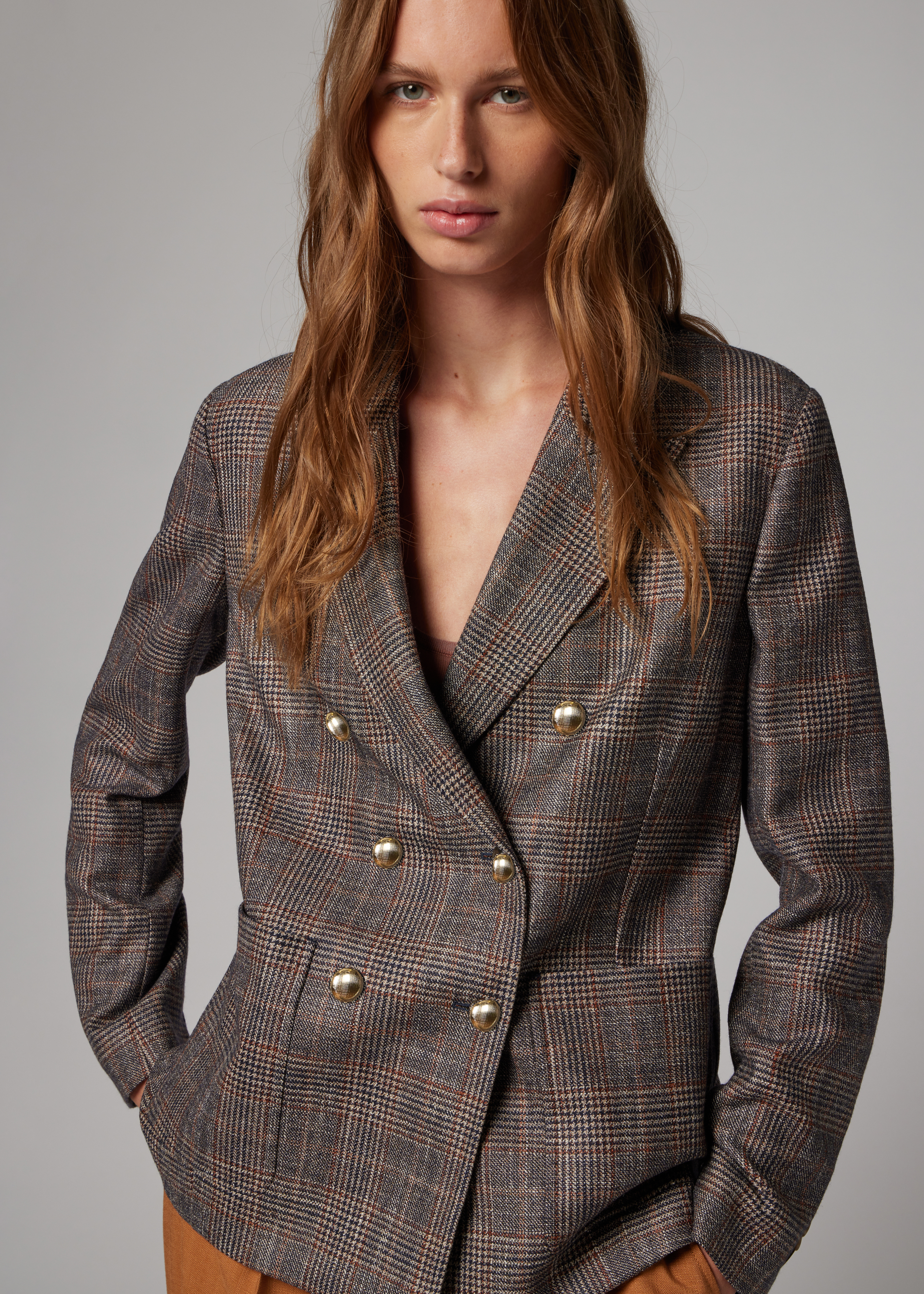 Women's Check Double Breasted Blazer