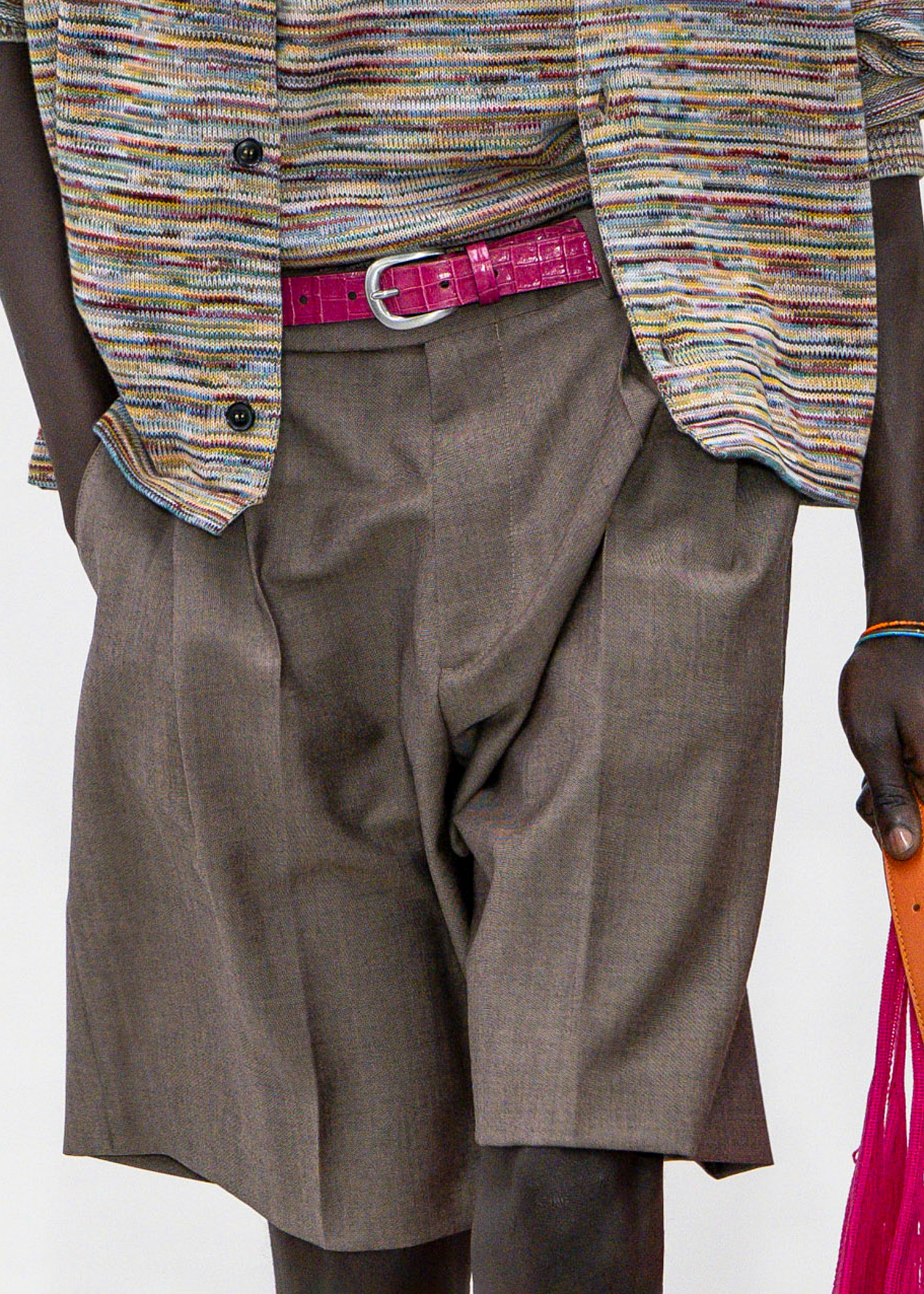 Pink Croc-Emboss Leather Belt