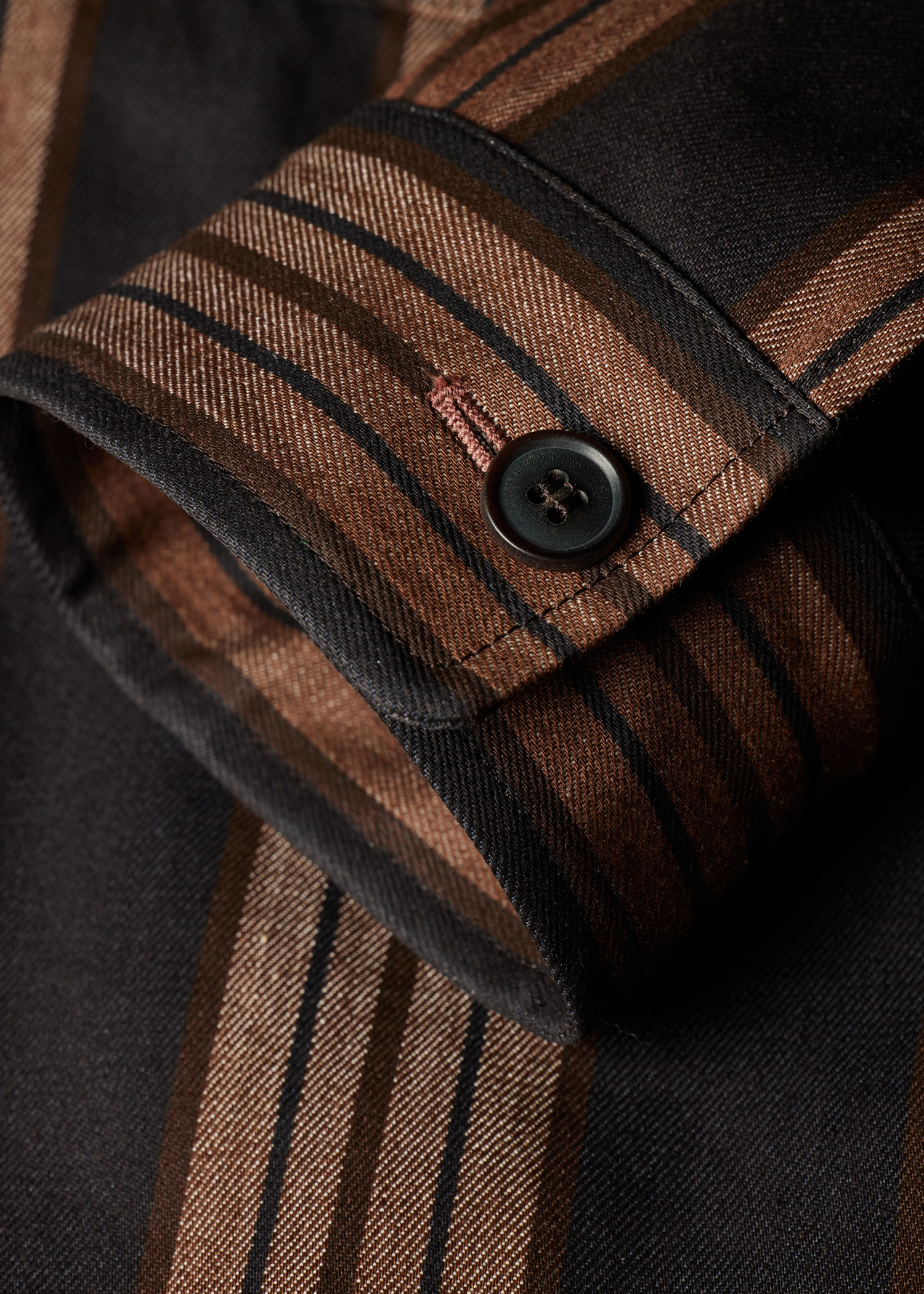Brown Stripe Cotton Double-Pocket Overshirt