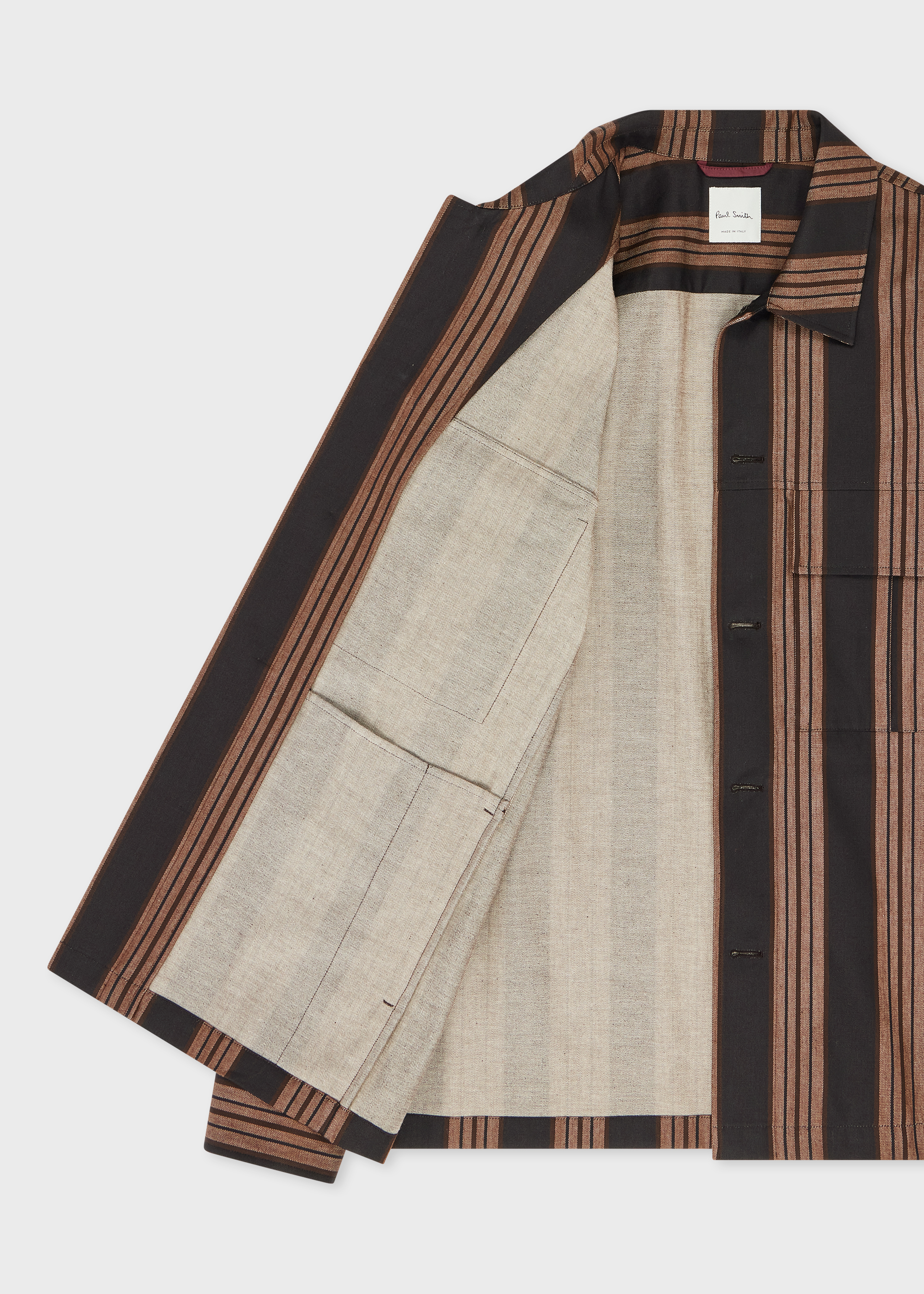 Brown Stripe Cotton Double-Pocket Overshirt