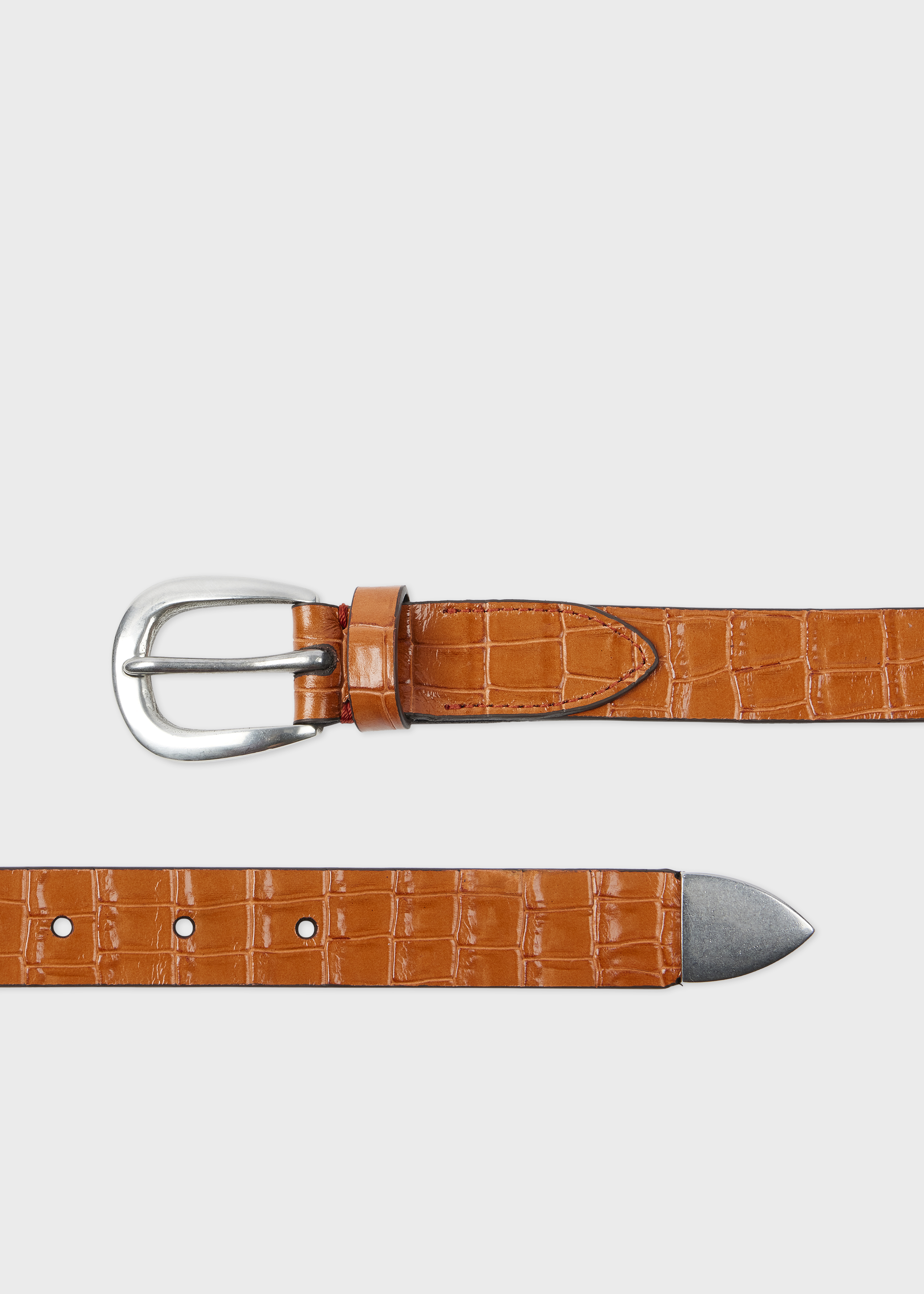 Orange Croc-Emboss Leather Belt