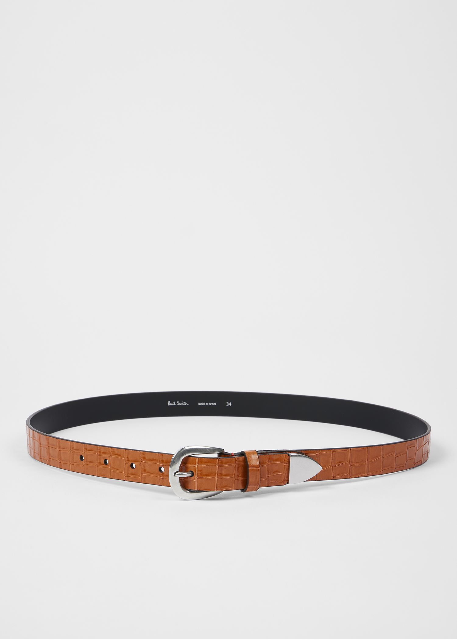 Orange Croc-Emboss Leather Belt