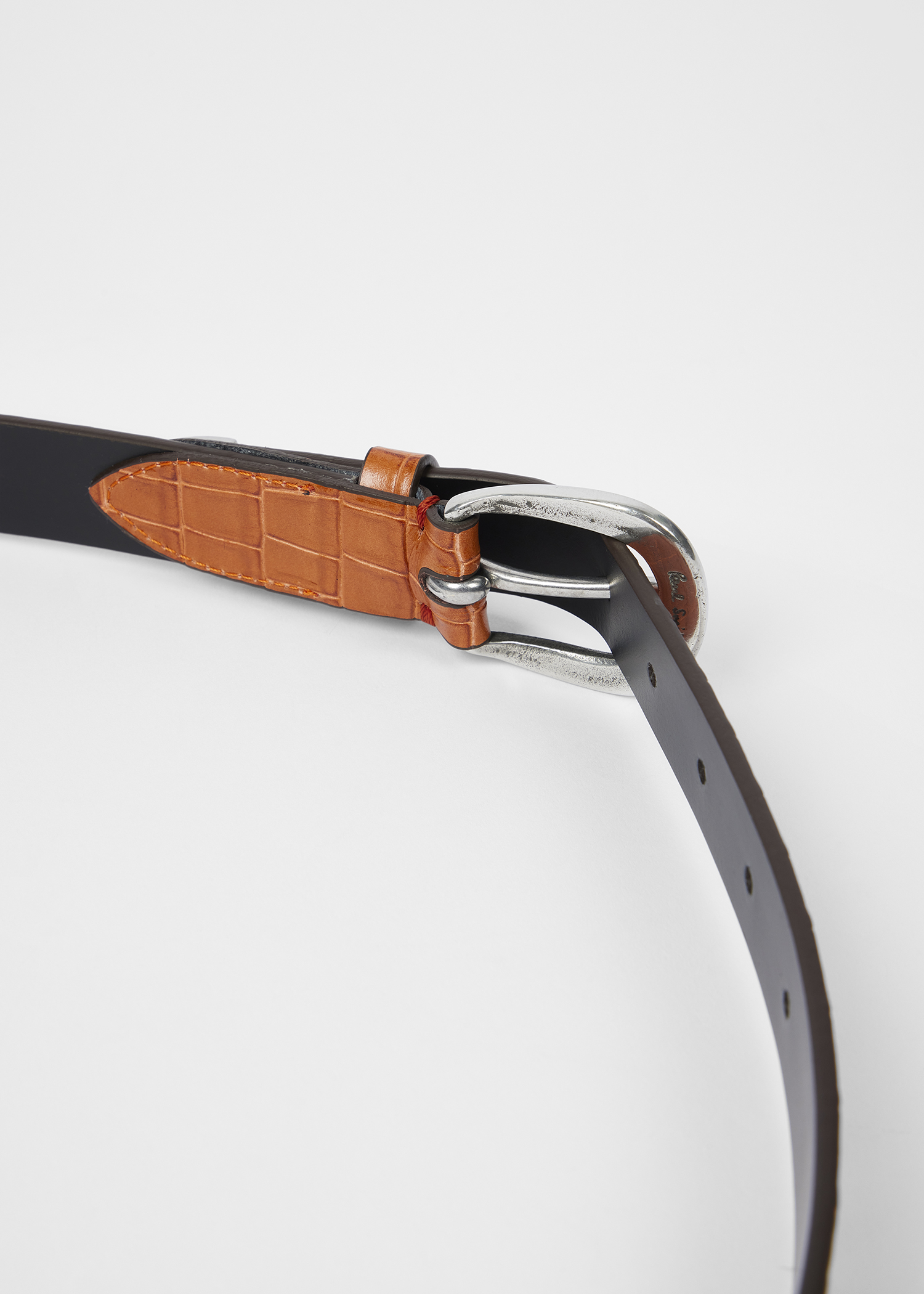 Orange Croc-Emboss Leather Belt