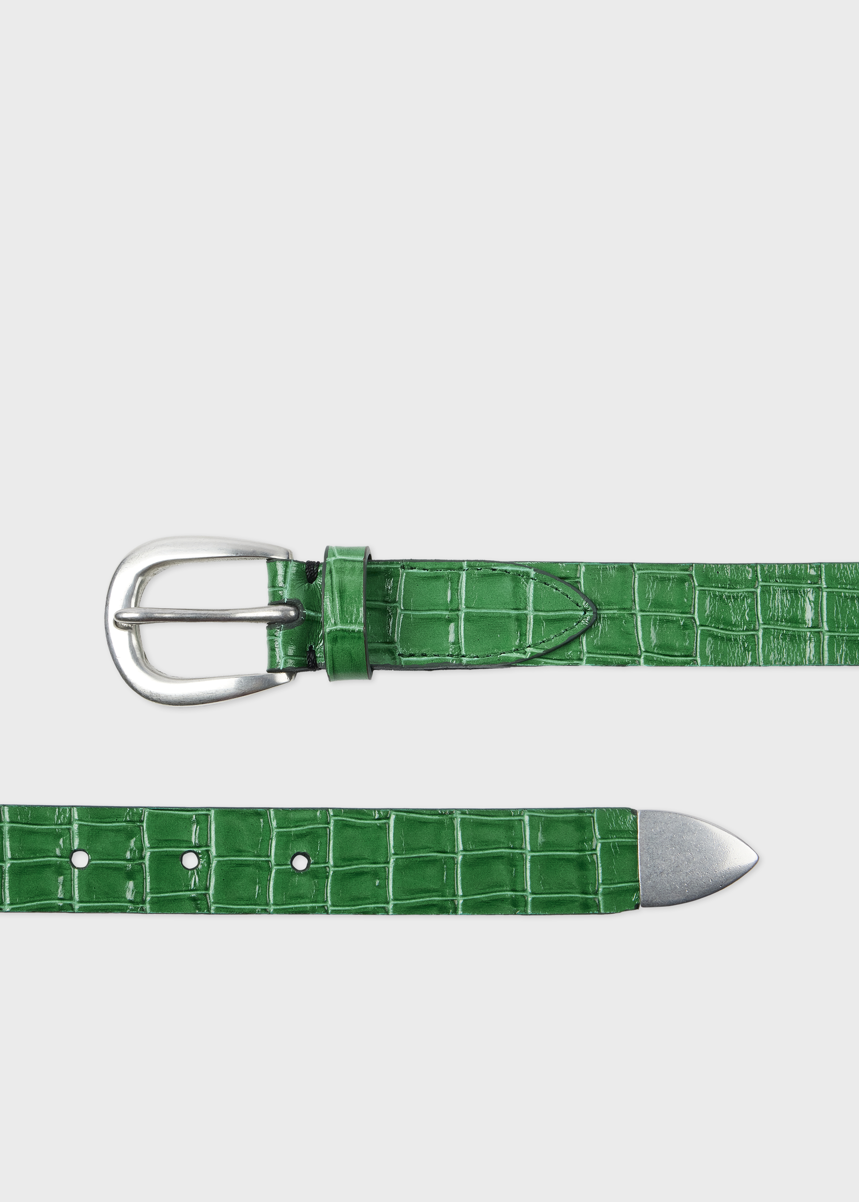 Green Croc-Emboss Leather Belt