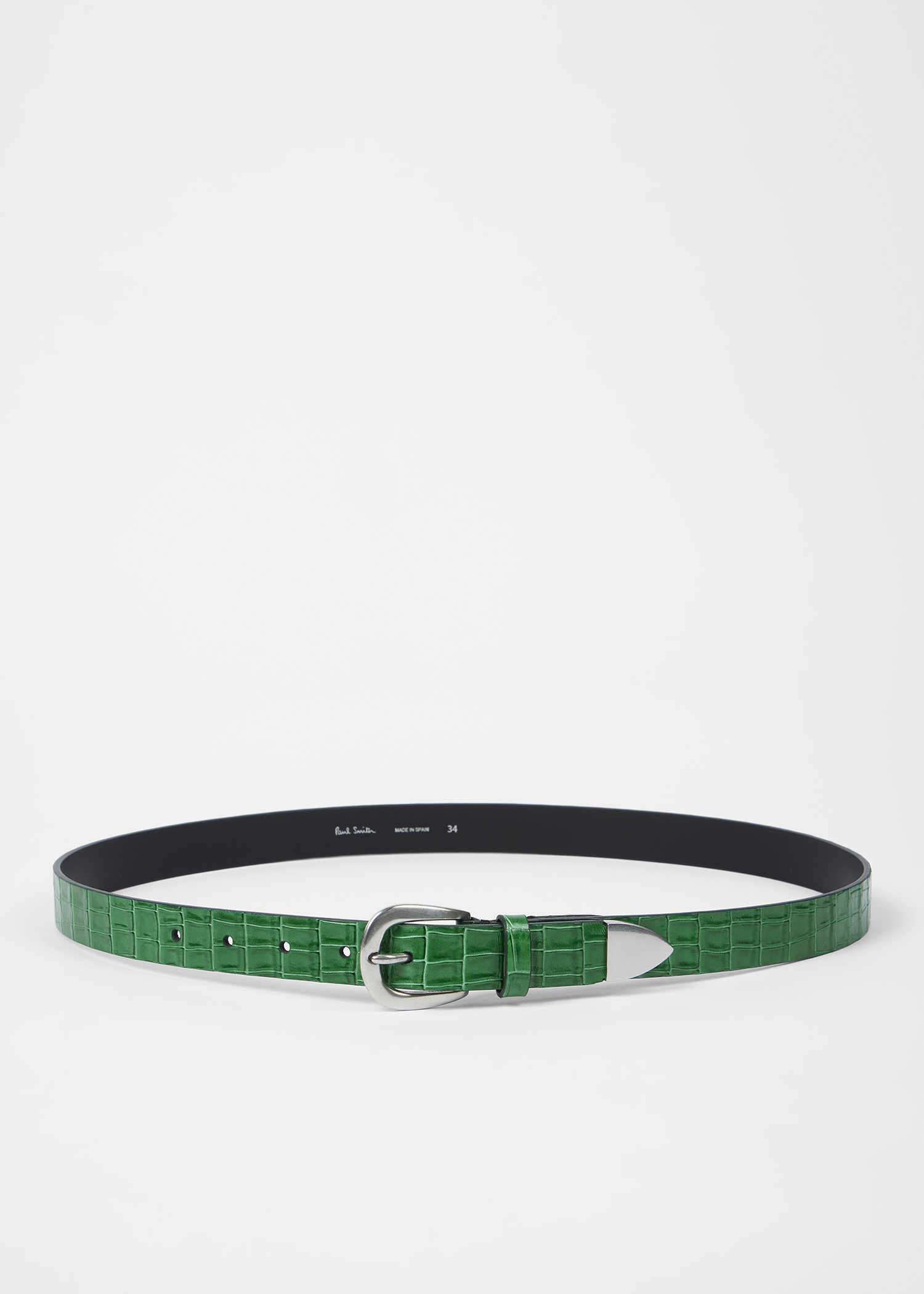 Green Croc-Emboss Leather Belt