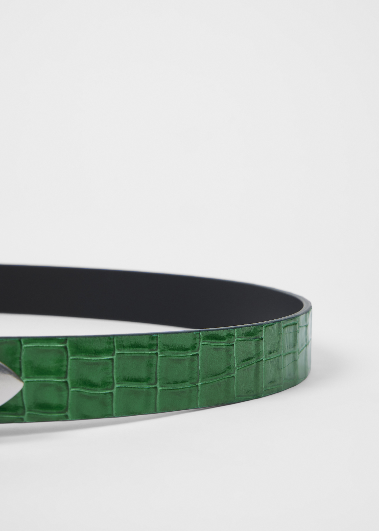 Green Croc-Emboss Leather Belt