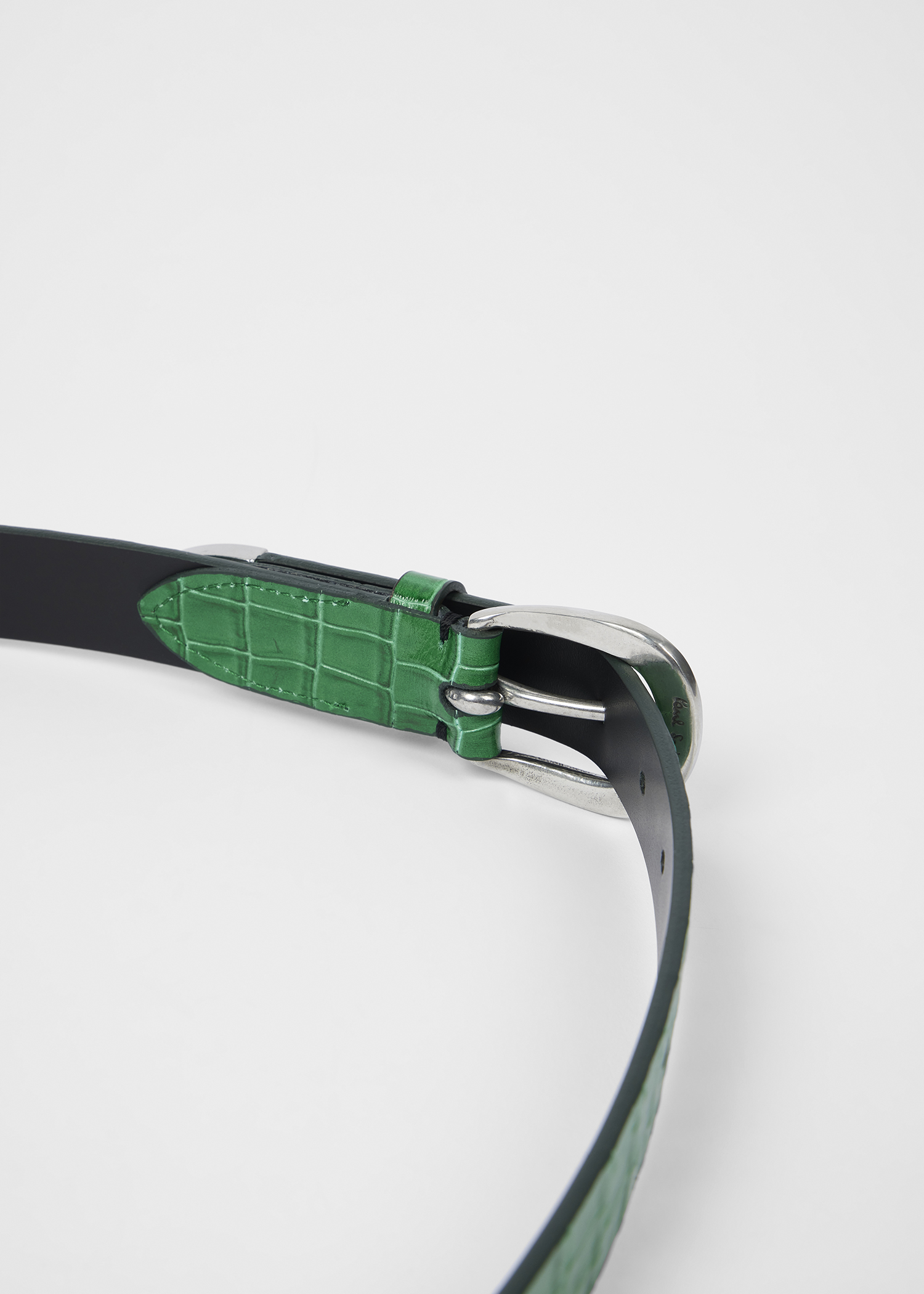 Green Croc-Emboss Leather Belt