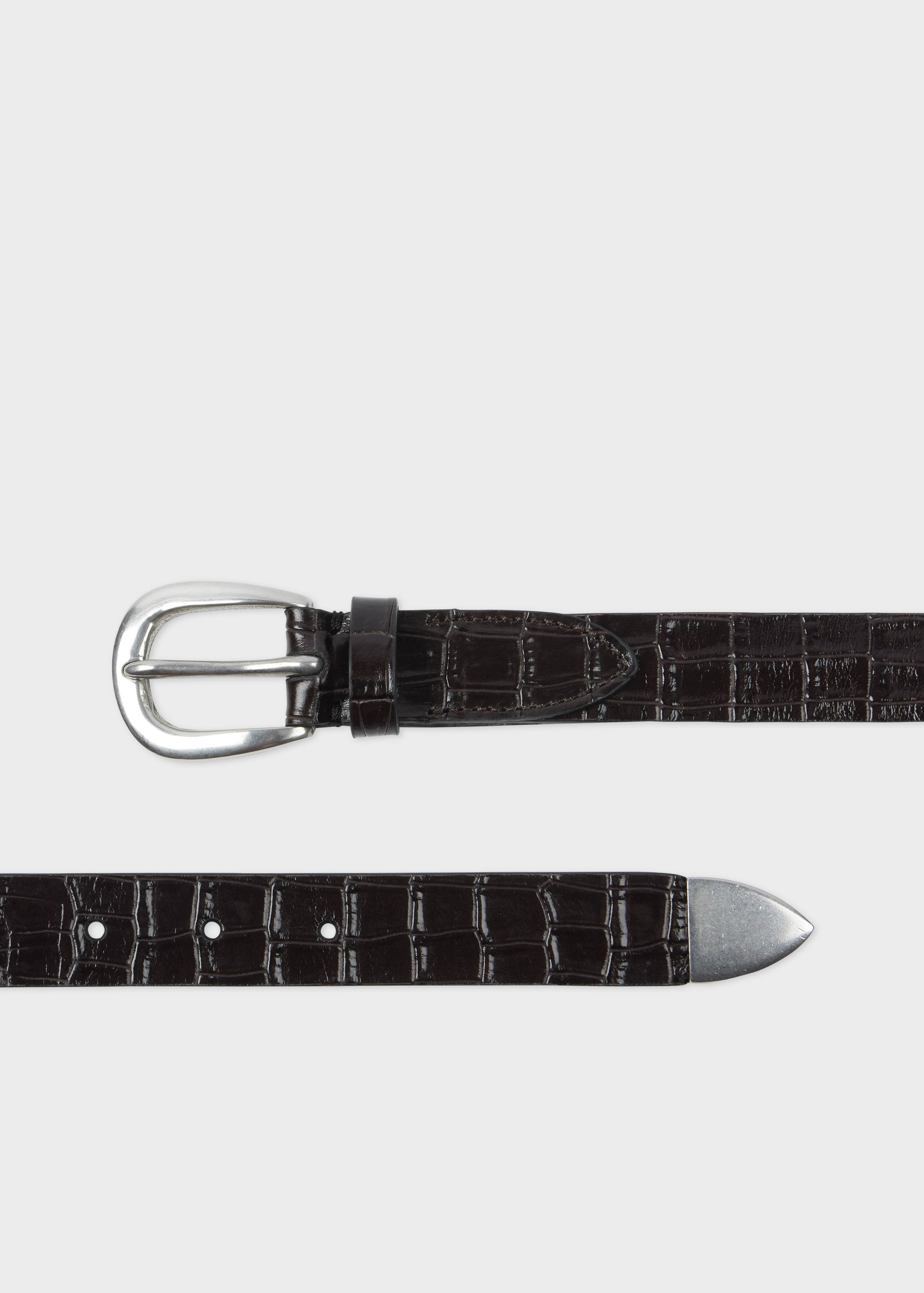 Dark Brown Croc-Emboss Leather Belt