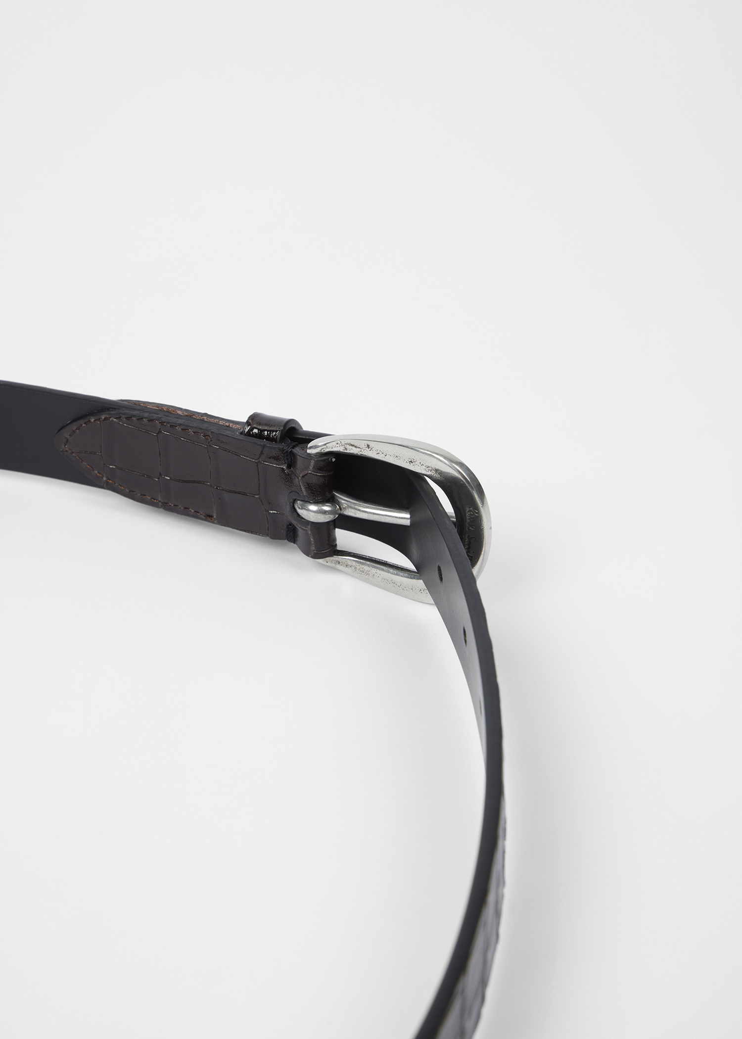 Dark Brown Croc-Emboss Leather Belt