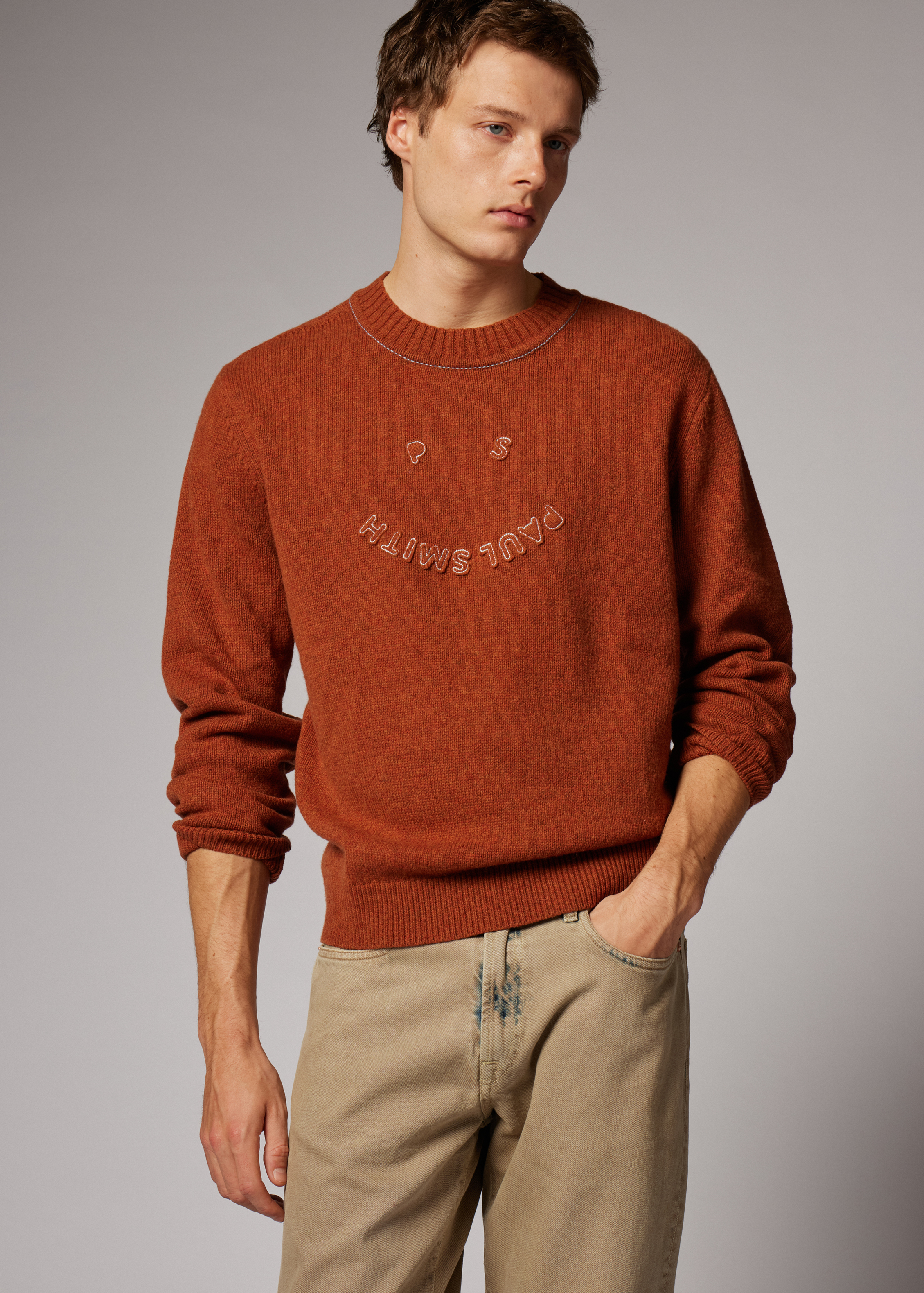 Burnt Orange 'Happy' Merino Wool Sweater