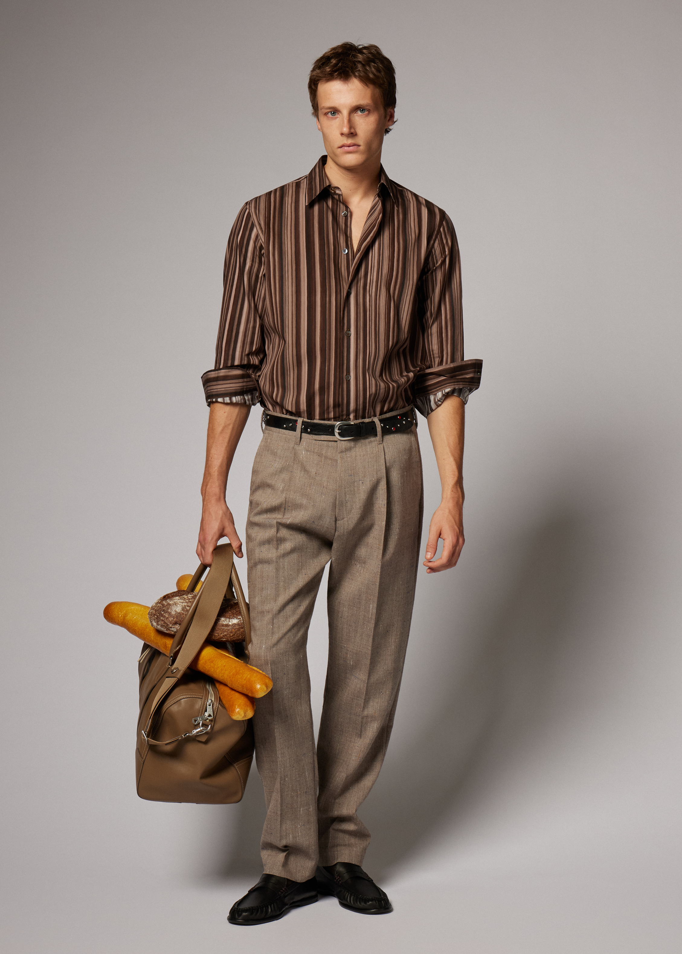Brown 'Painted Signature Stripe' Print Cotton Shirt
