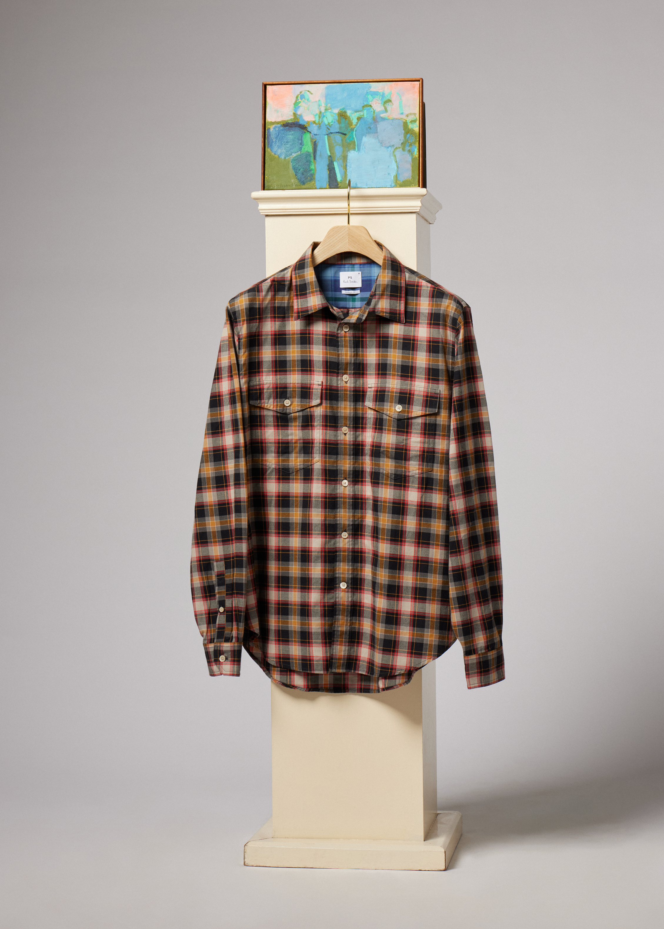 Casual-Fit Black and Yellow Check Shirt