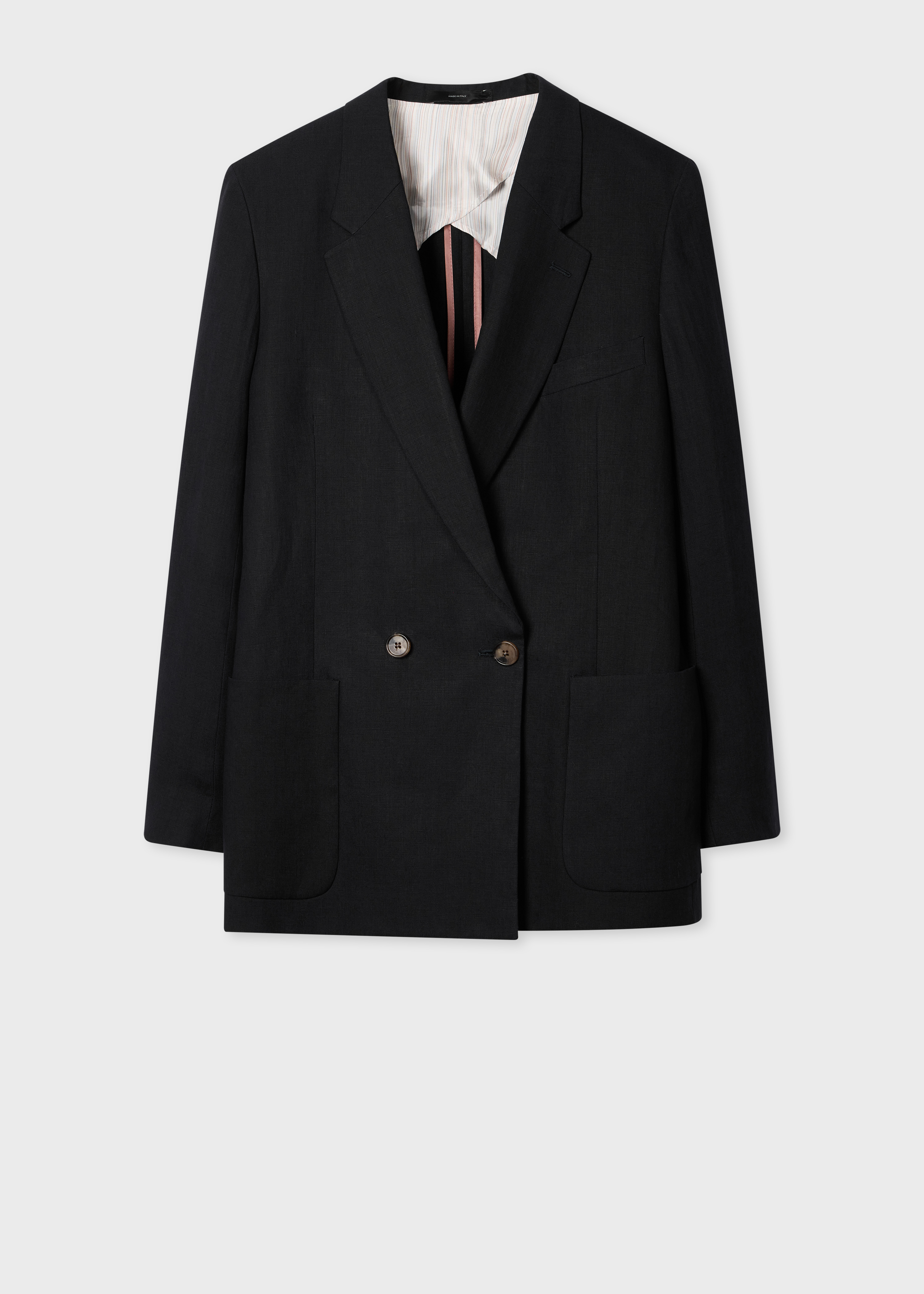 Women's Dark Navy Linen Double-Breasted Blazer