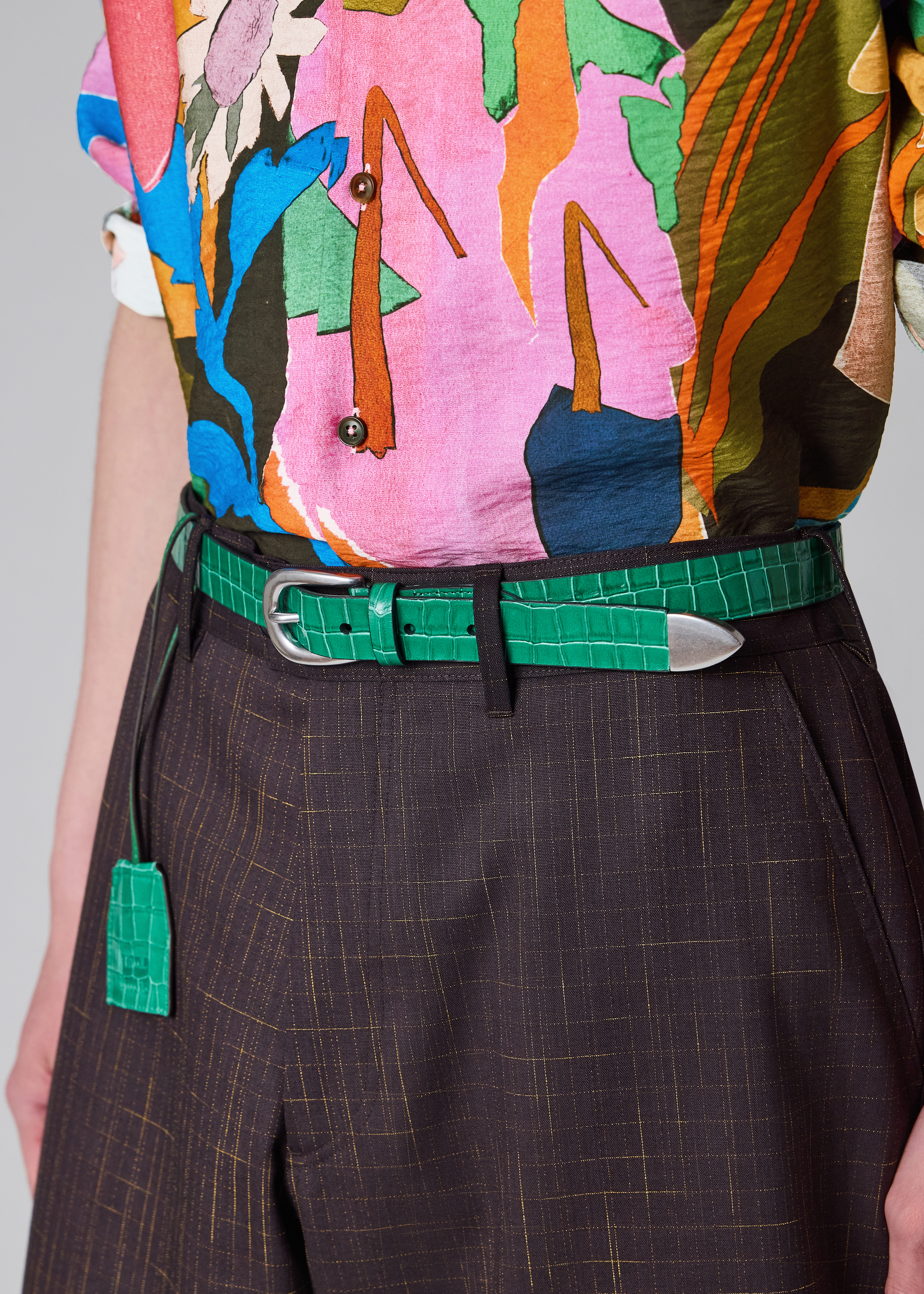 Green Croc-Emboss Leather Belt
