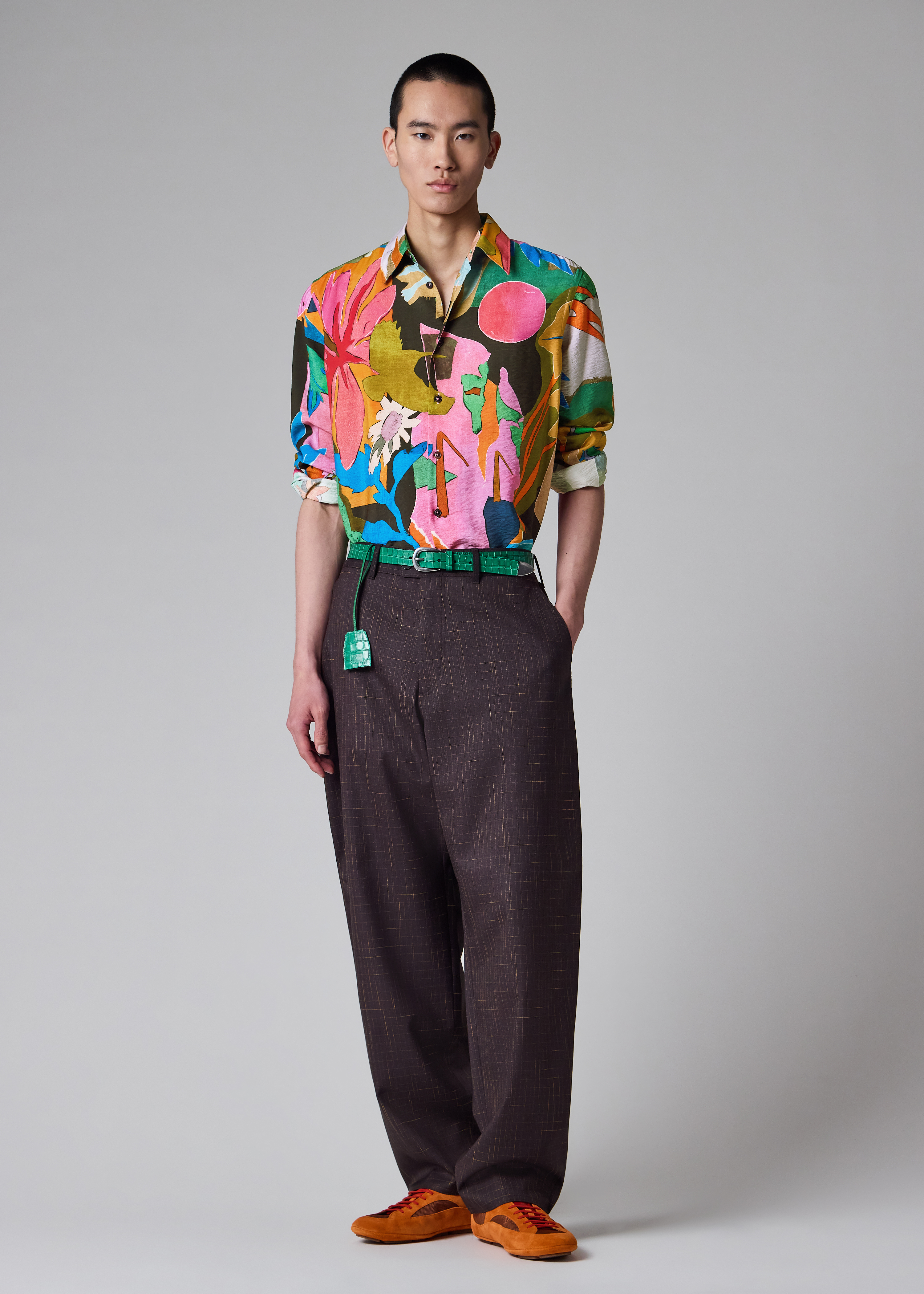 Relaxed-Fit Aubergine Wool Check Trousers