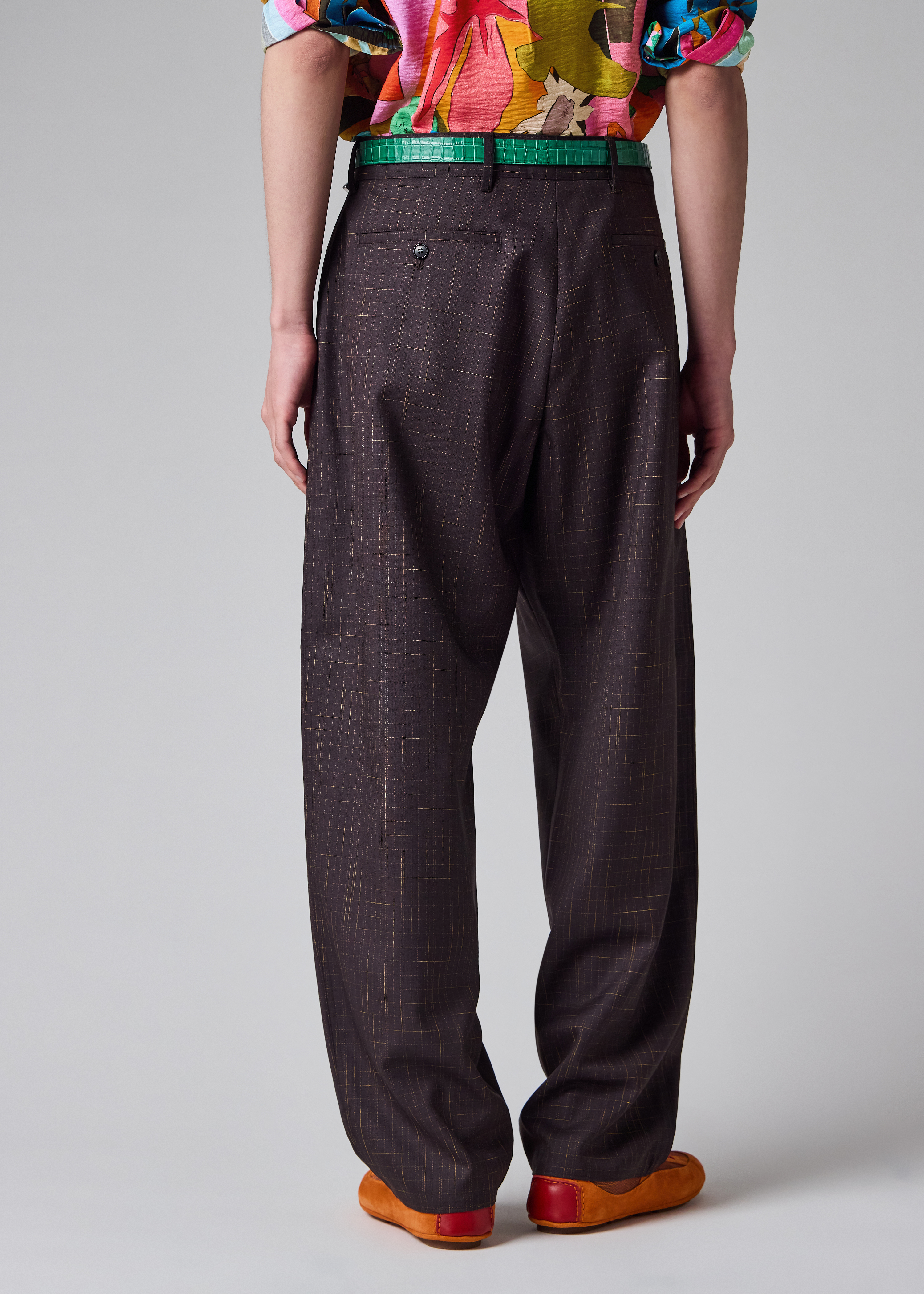 Relaxed-Fit Aubergine Wool Check Trousers