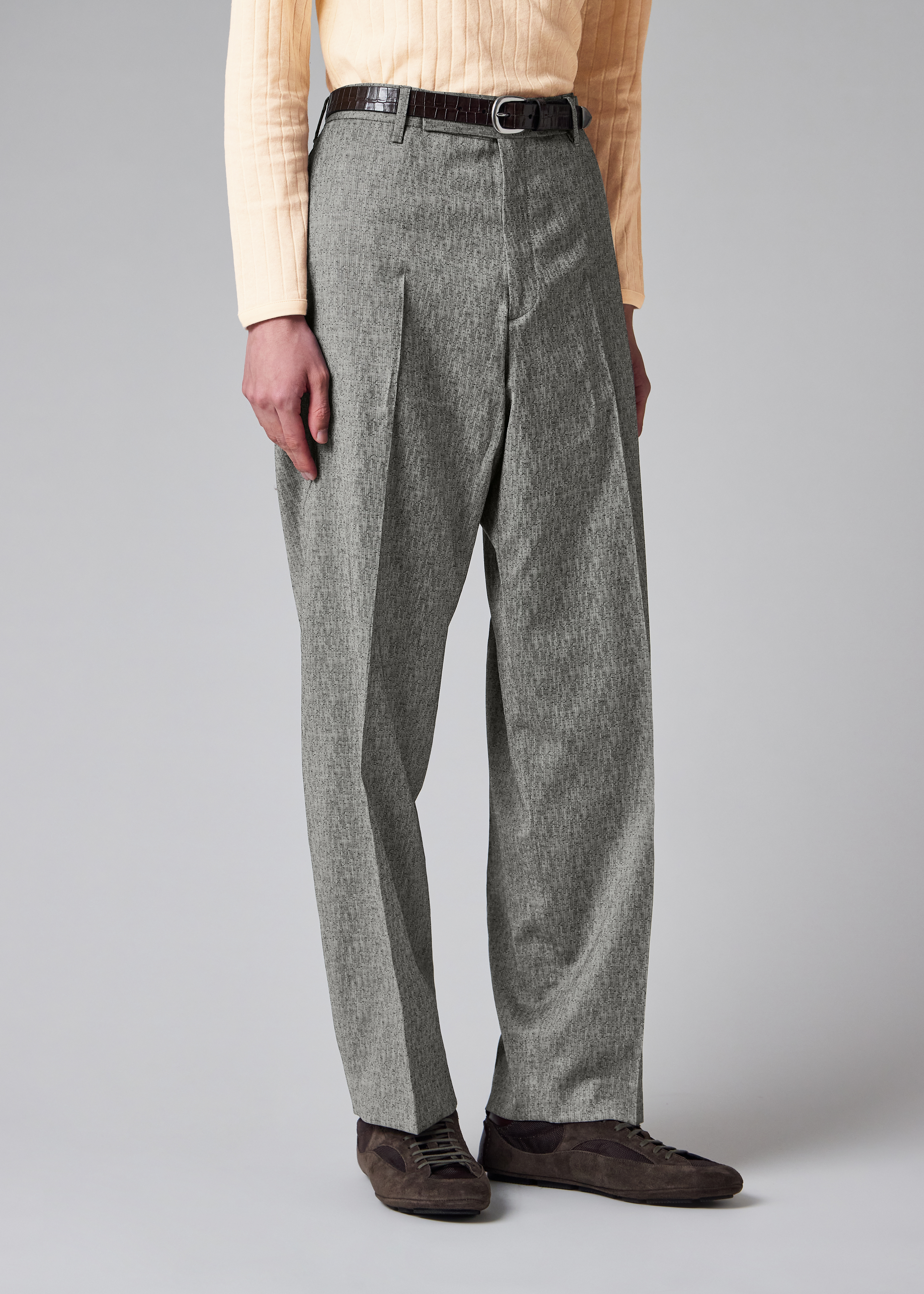 Relaxed-Fit Grey Wool Jacquard Trousers