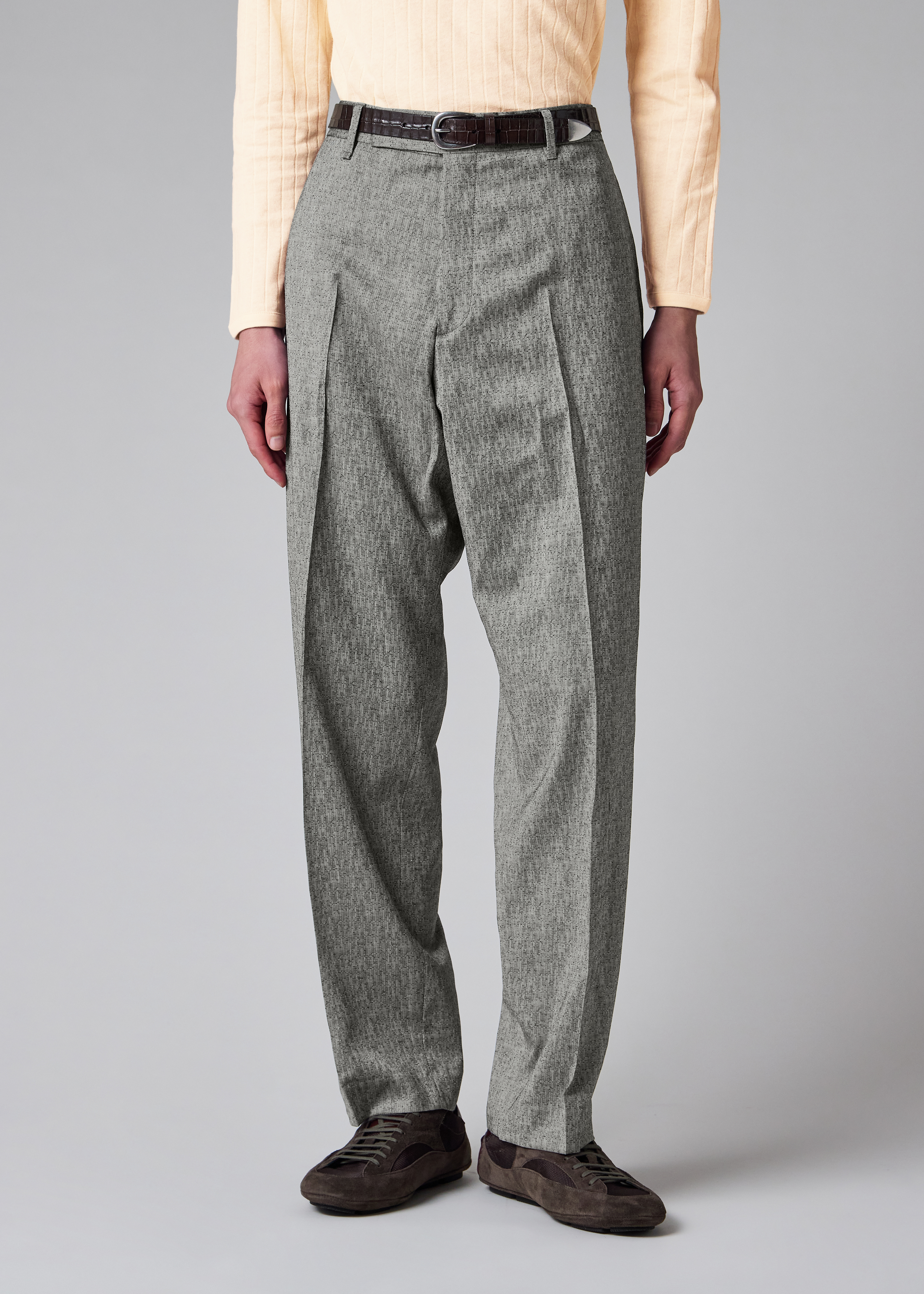 Relaxed-Fit Grey Wool Jacquard Trousers