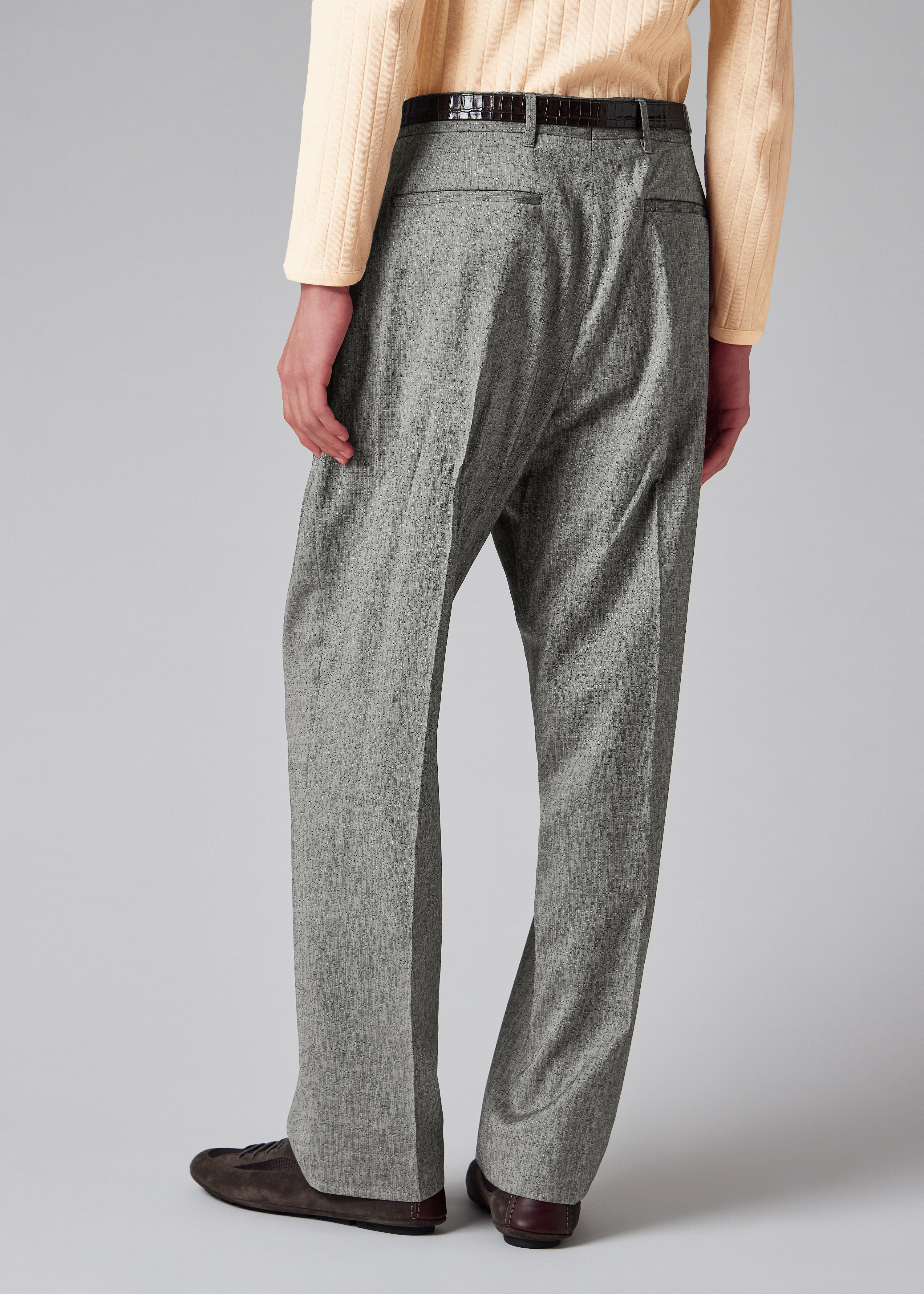 Relaxed-Fit Grey Wool Jacquard Trousers