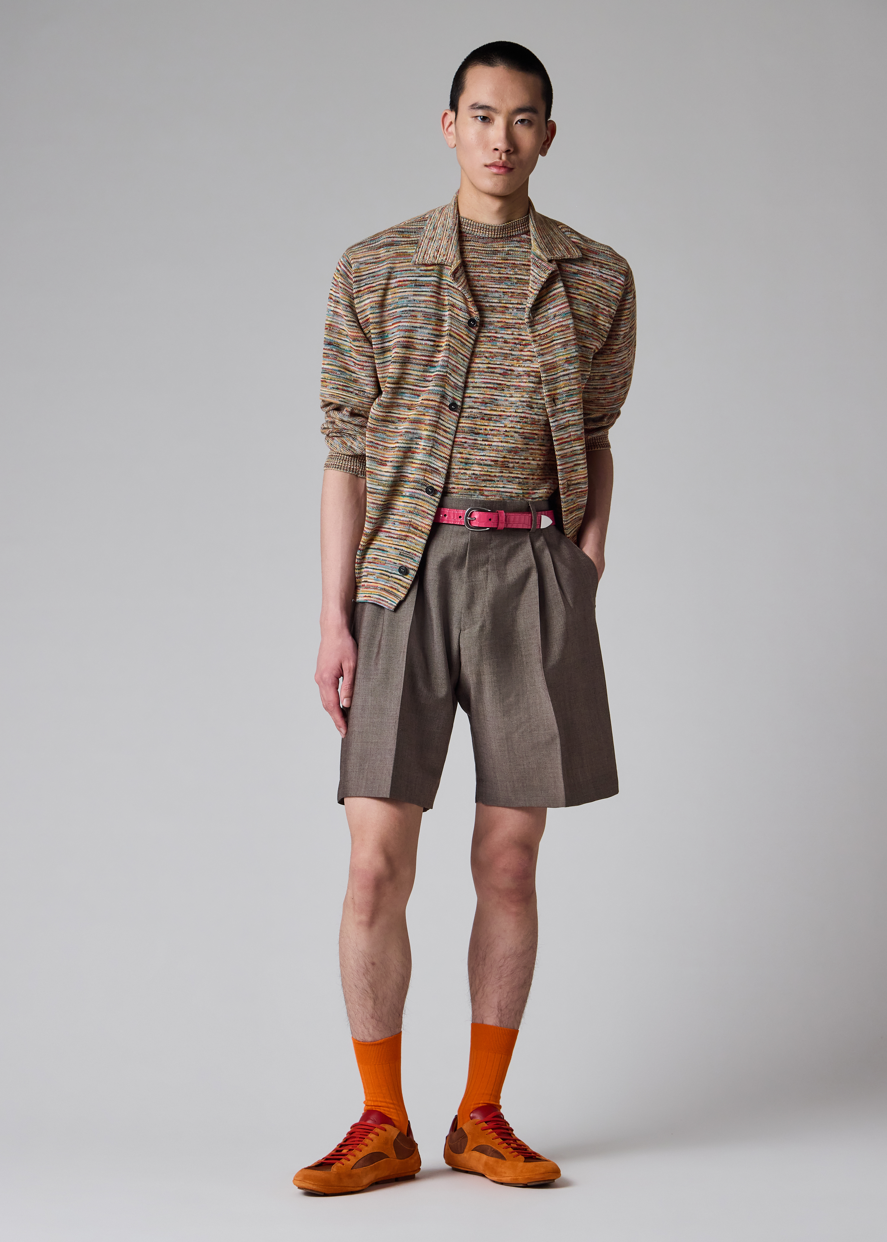 Brown Wool-Mohair Pleated Shorts