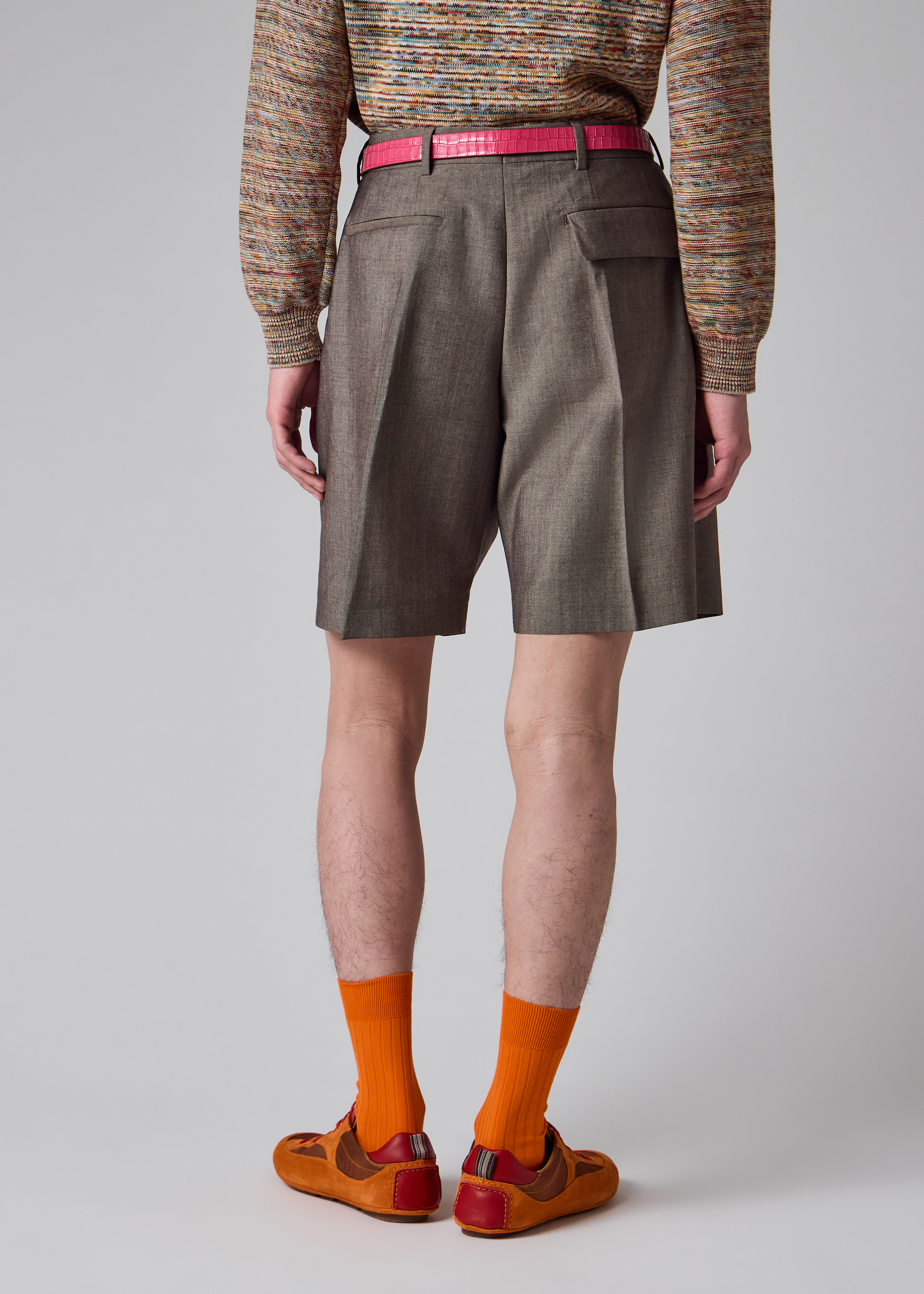 Brown Wool-Mohair Pleated Shorts