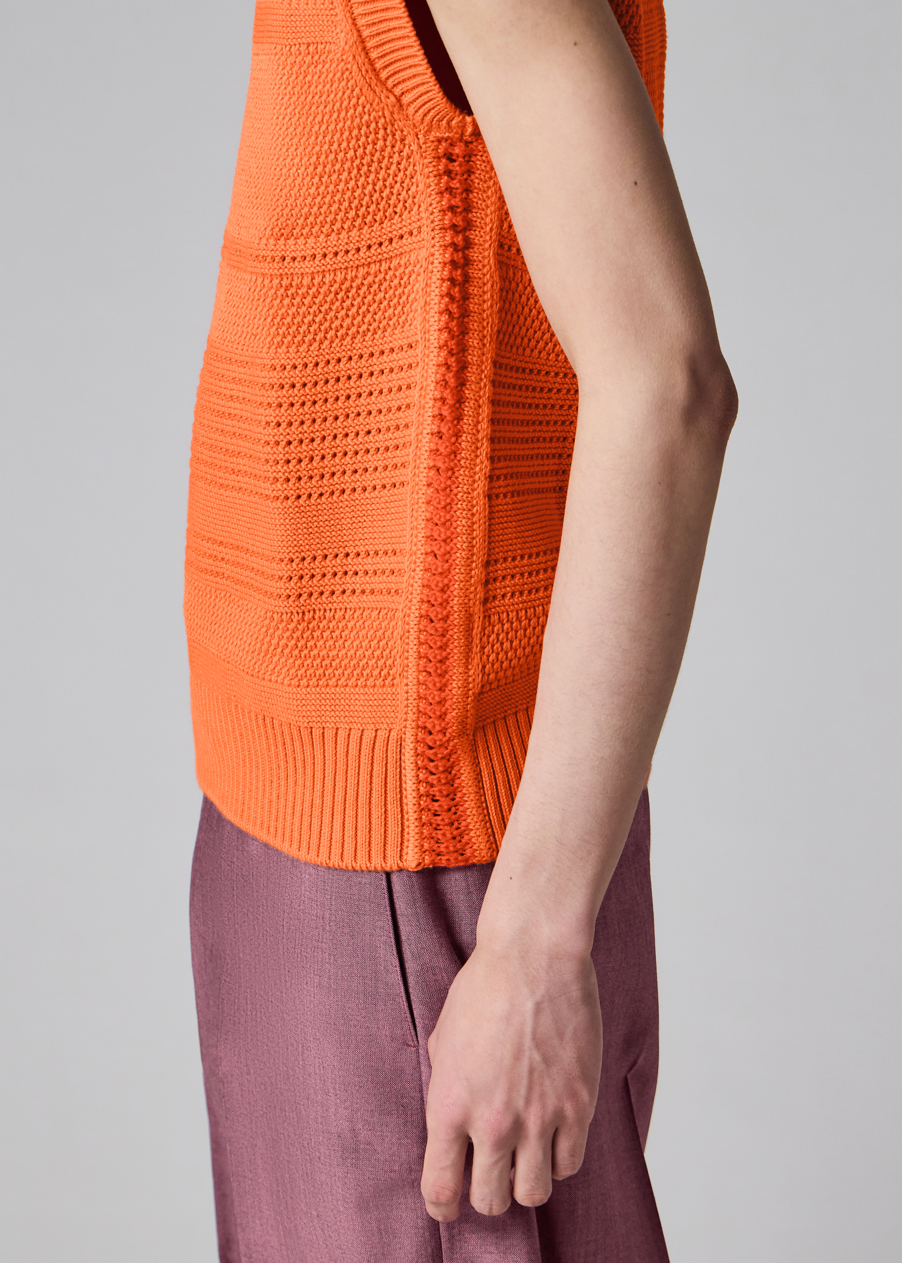Orange Textured Cotton Knitted Vest