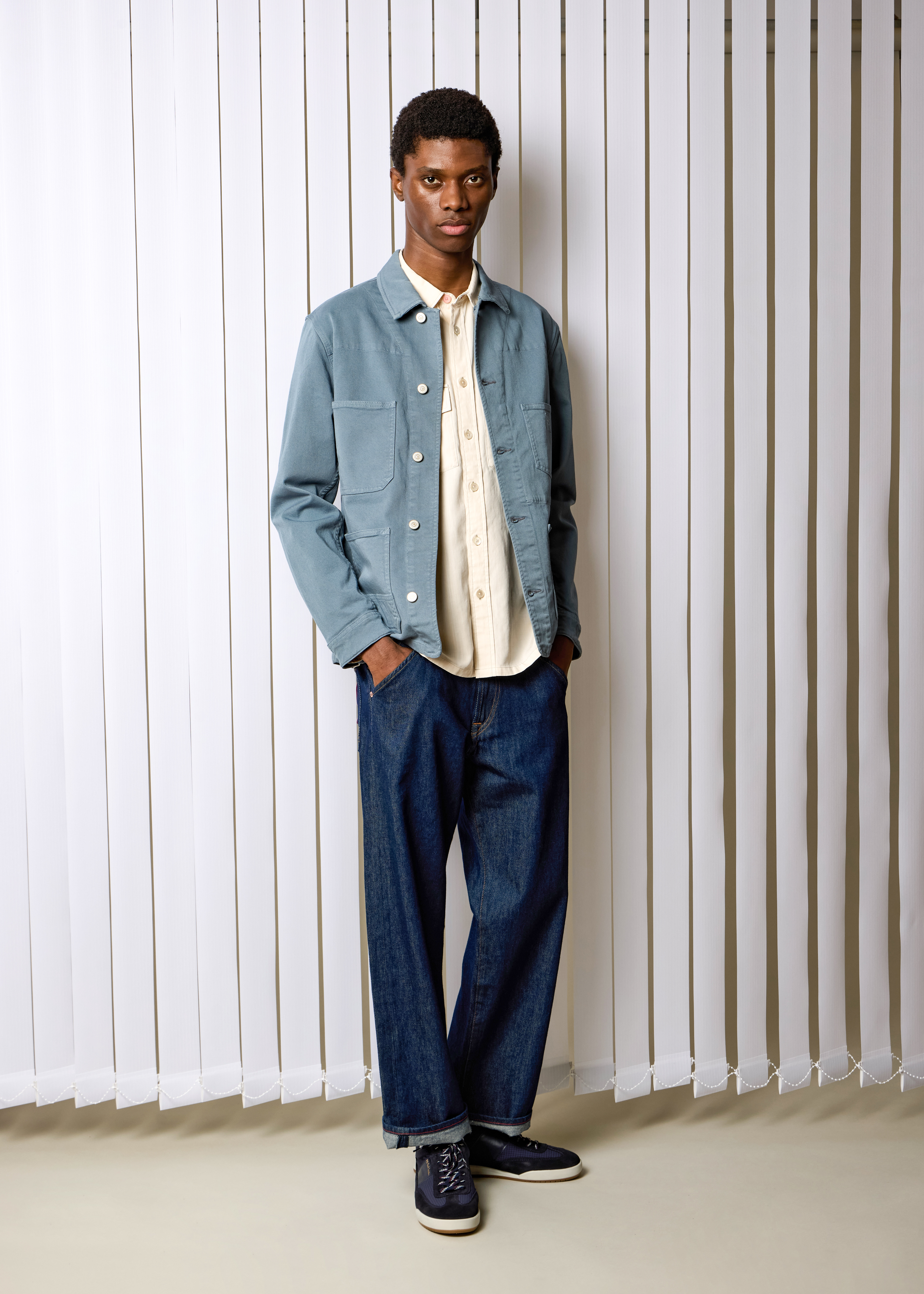 Powder Blue Garment-Dyed Denim Work Jacket