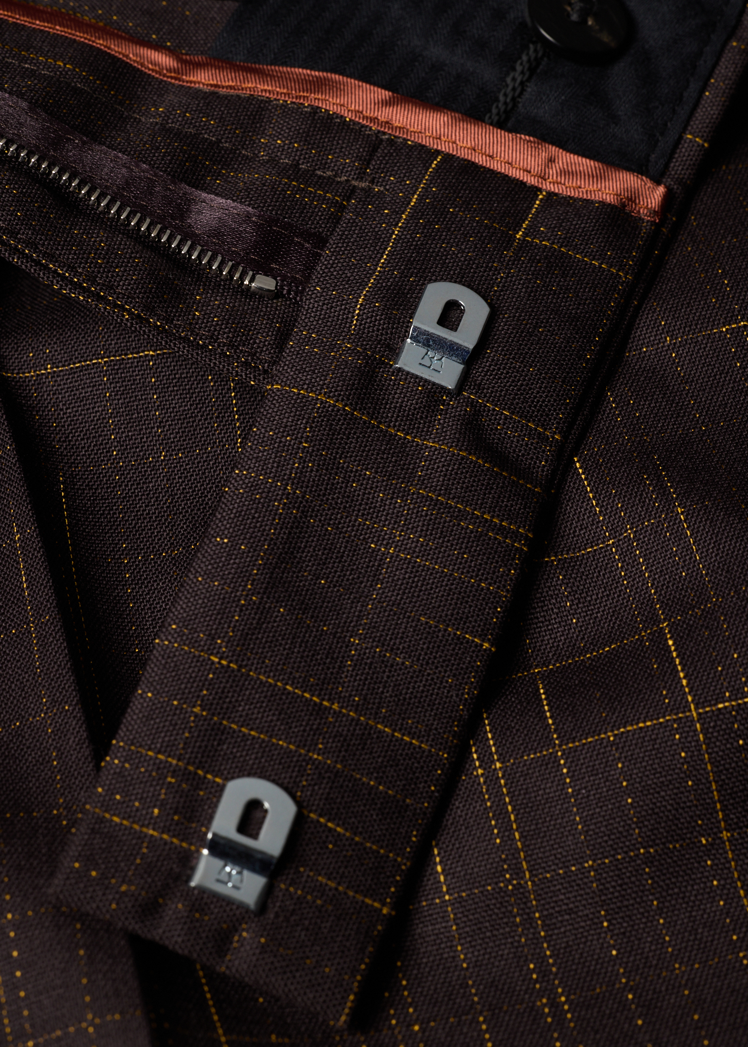 Aubergine Wool Check Pleated Shorts