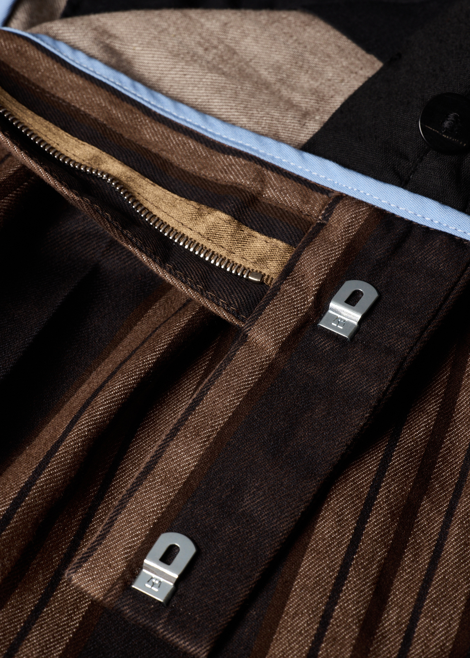 Brown Stripe Pleated Cotton Shorts