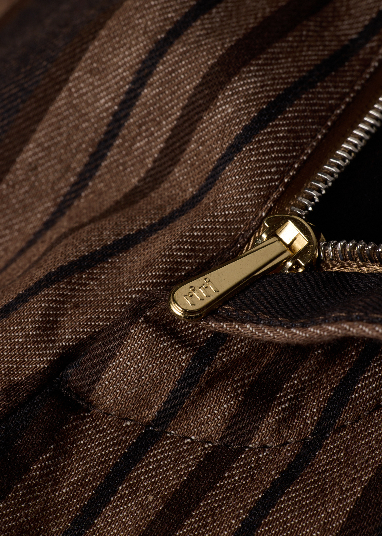 Brown Stripe Pleated Cotton Shorts