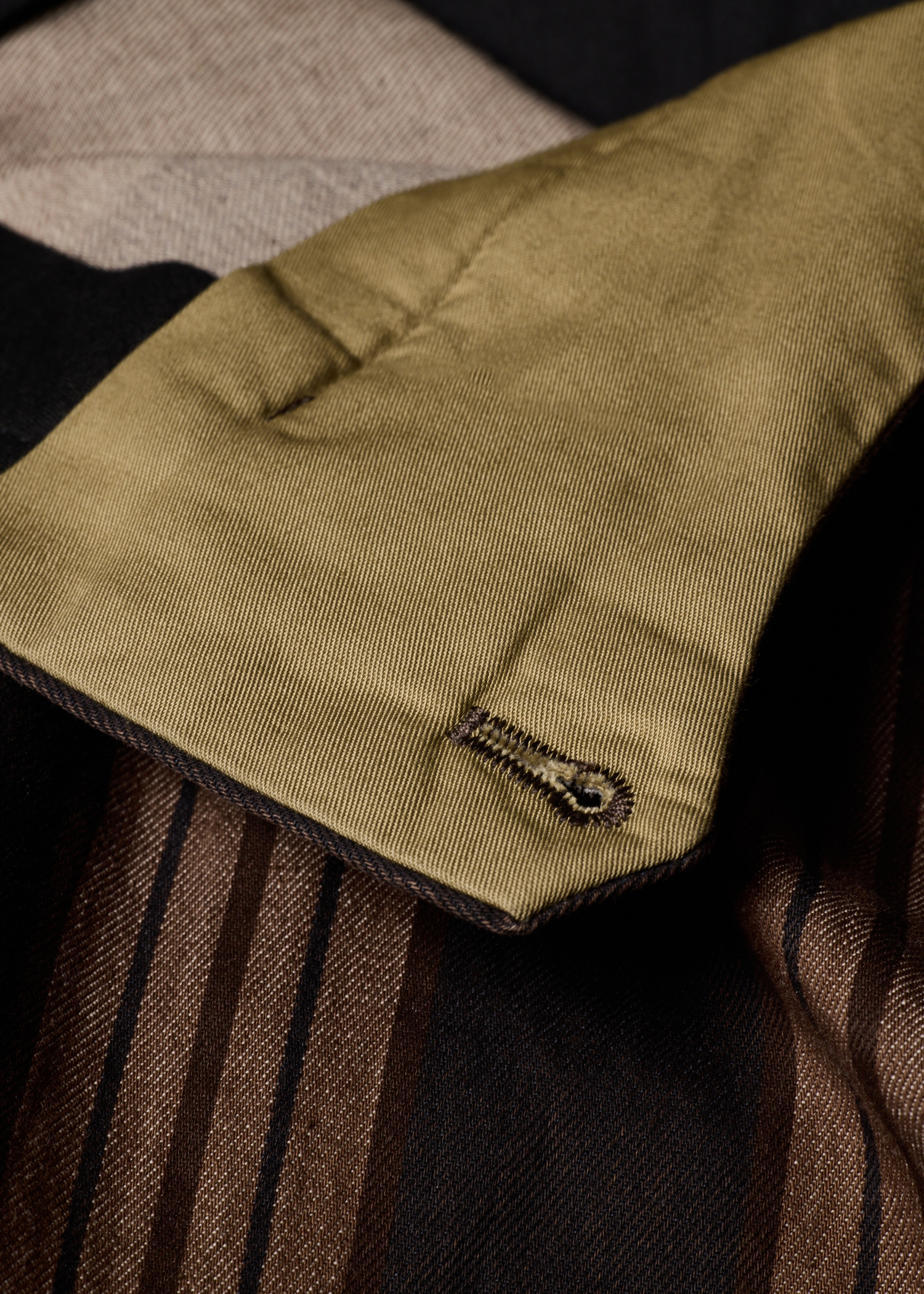 Brown Stripe Pleated Cotton Shorts