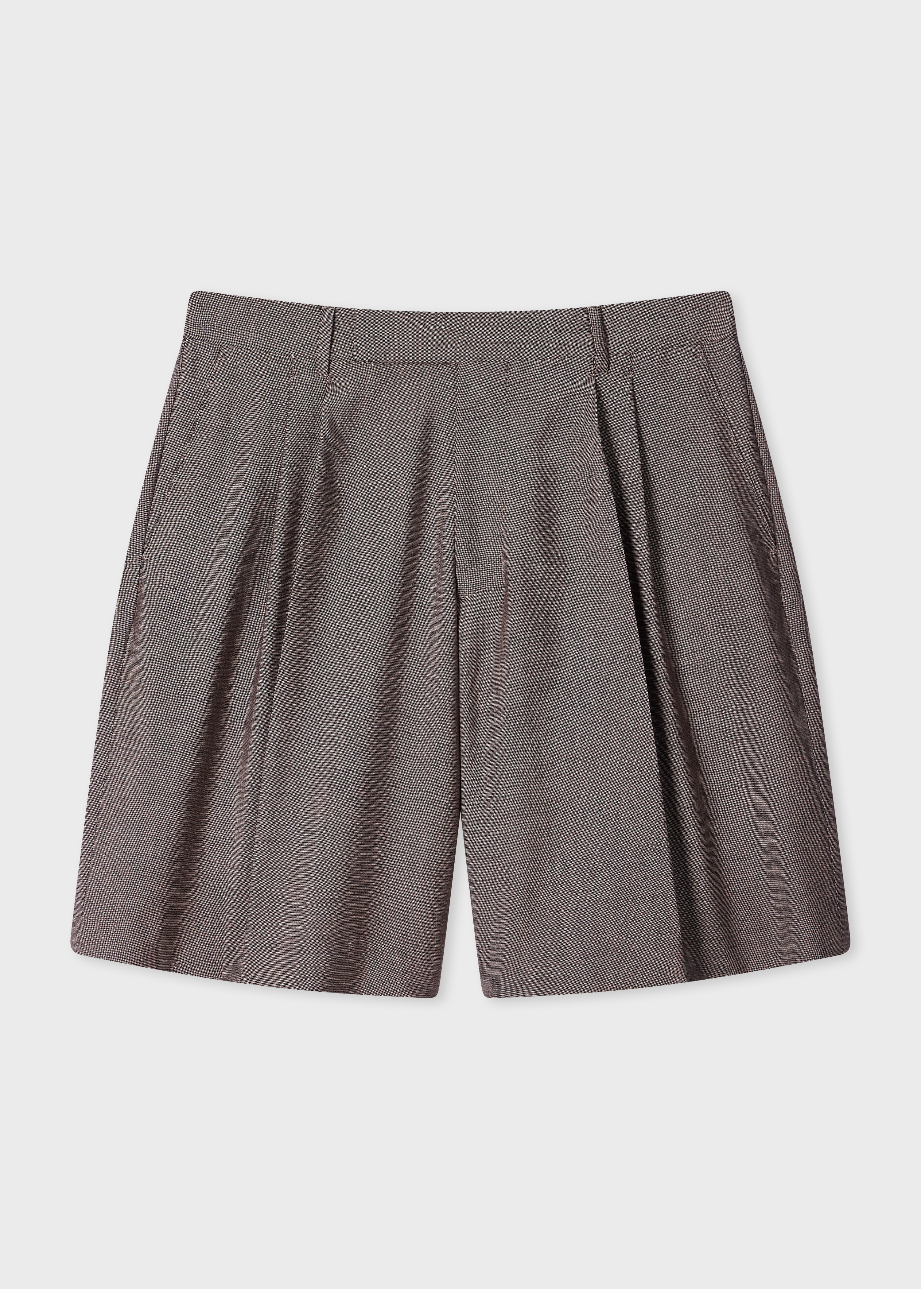 Brown Wool-Mohair Pleated Shorts