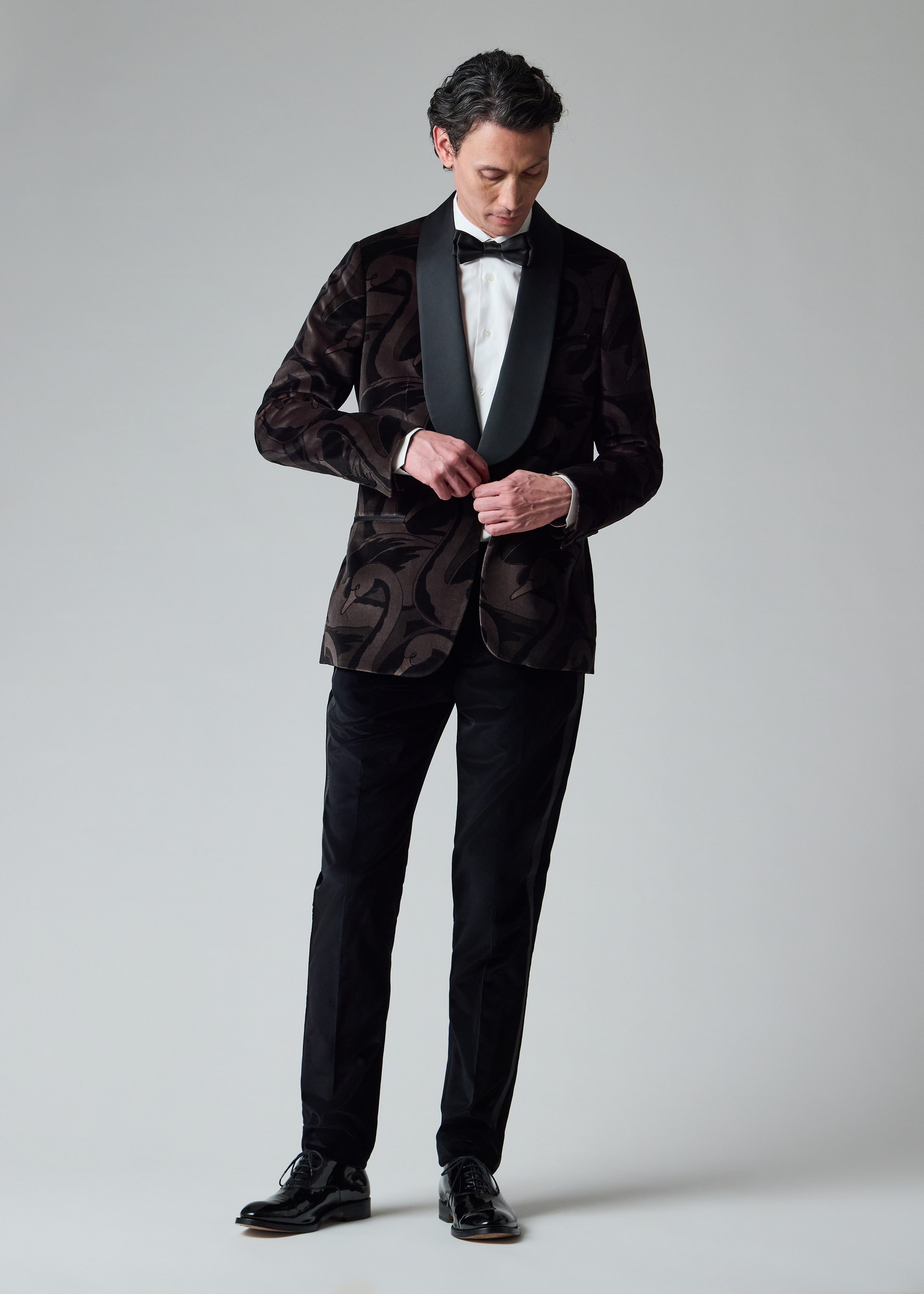 Tailored-Fit Black Velvet Evening Trousers