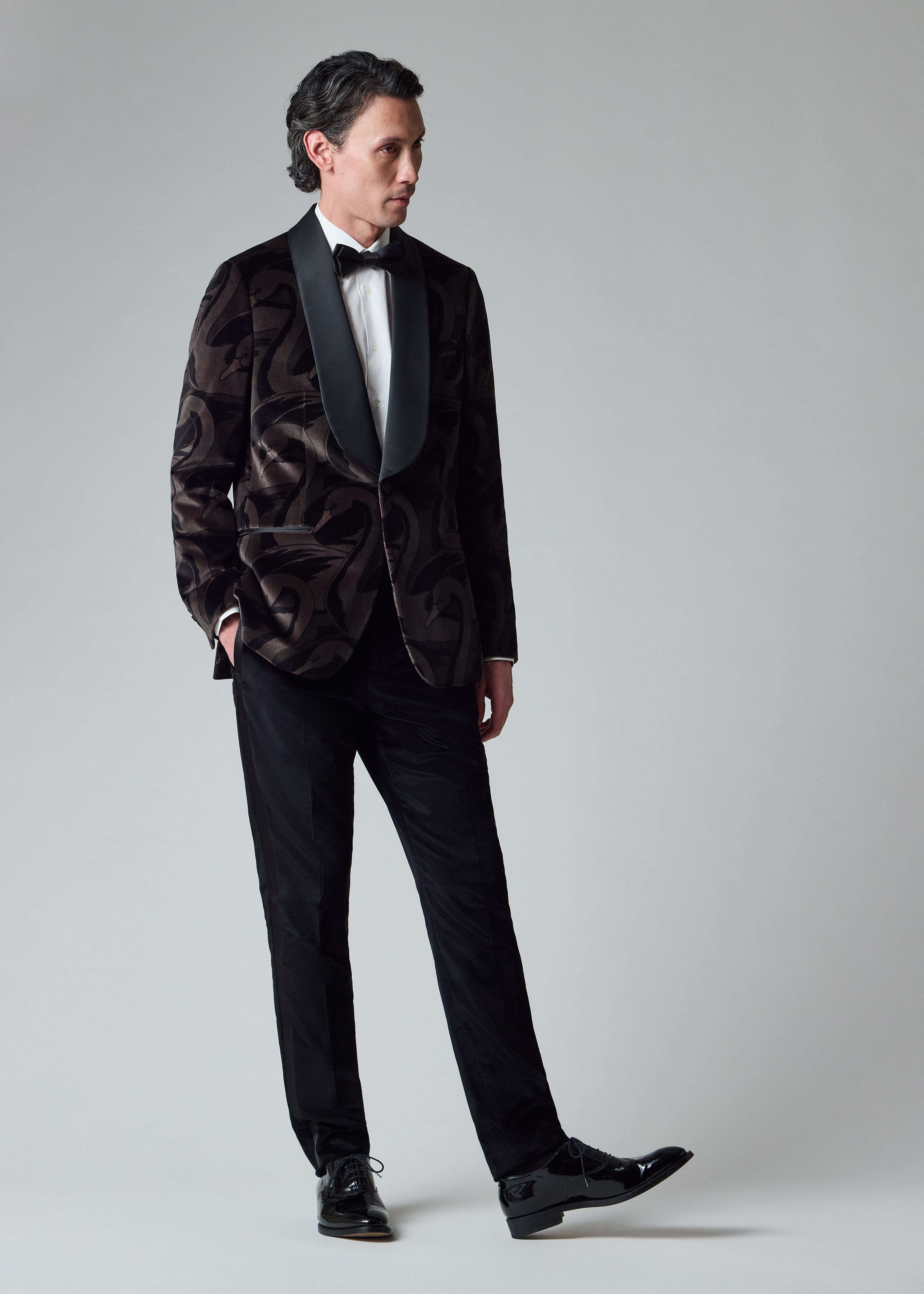 Tailored-Fit Black Velvet Evening Trousers