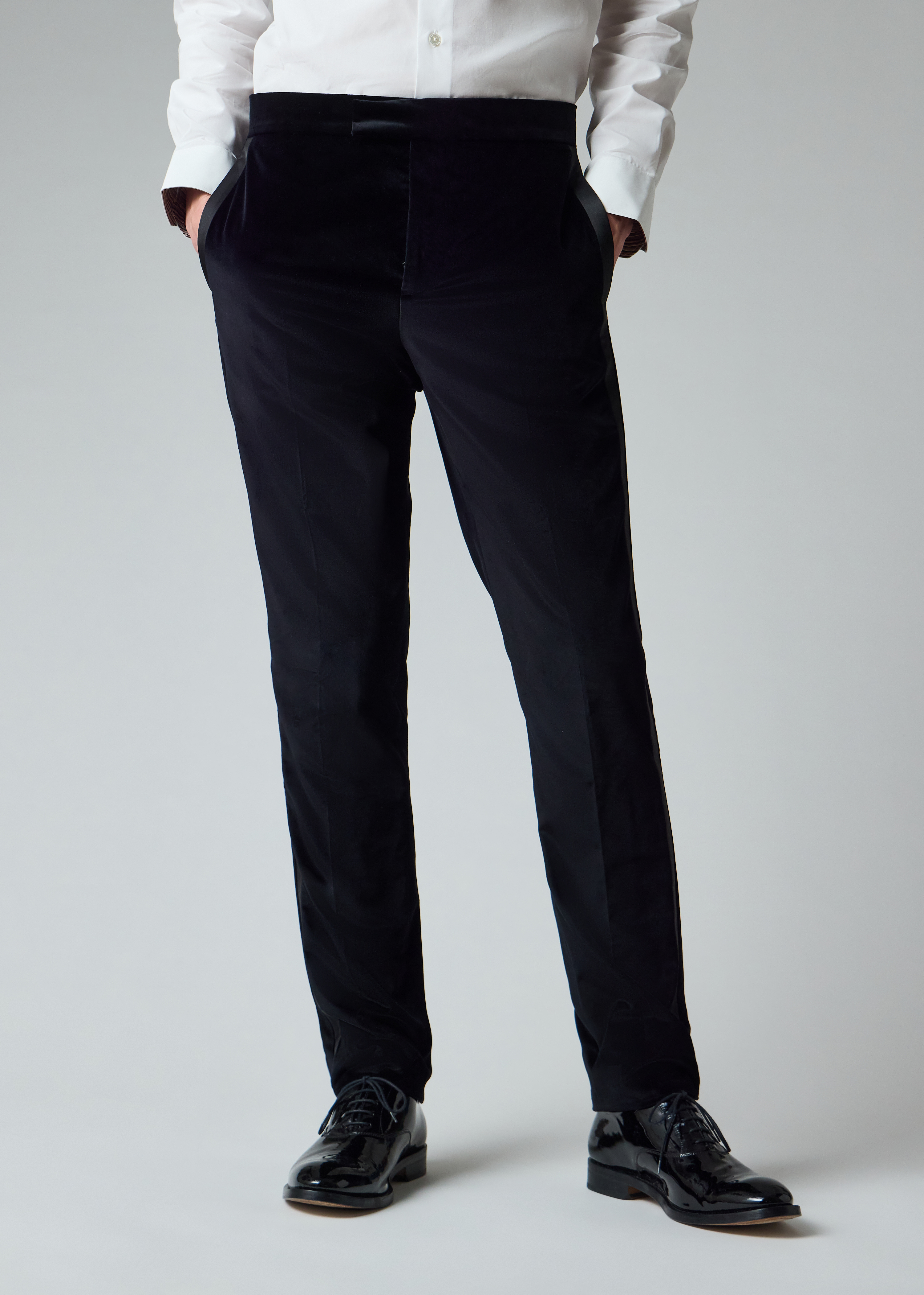 Tailored-Fit Black Velvet Evening Trousers