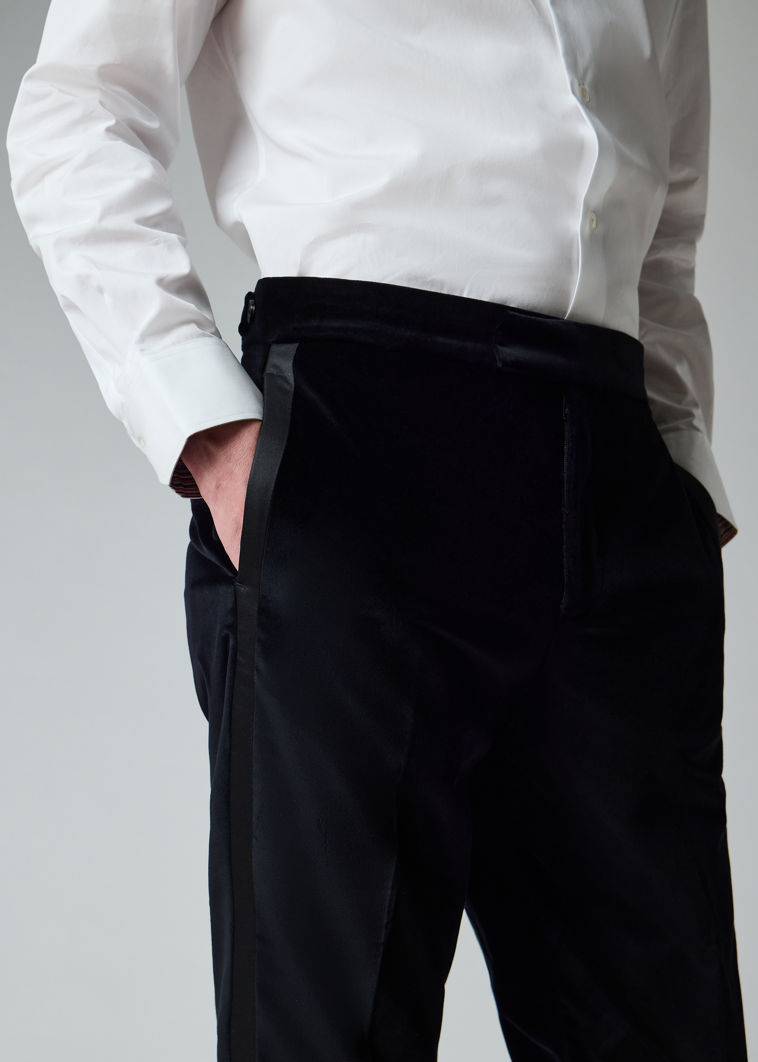 Tailored-Fit Black Velvet Evening Trousers