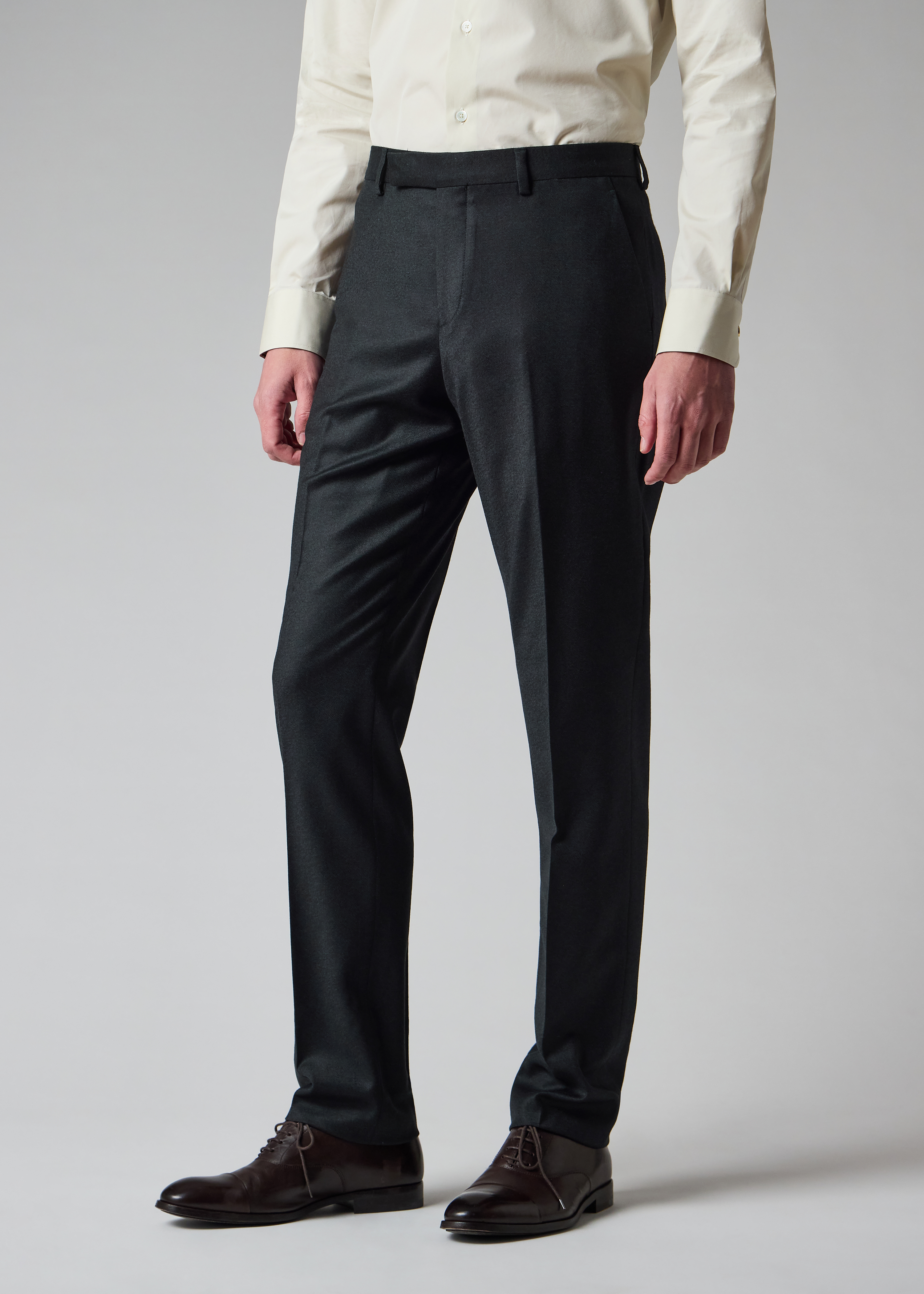 Dark Petrol Overdyed Wool-Cashmere Flannel Trousers