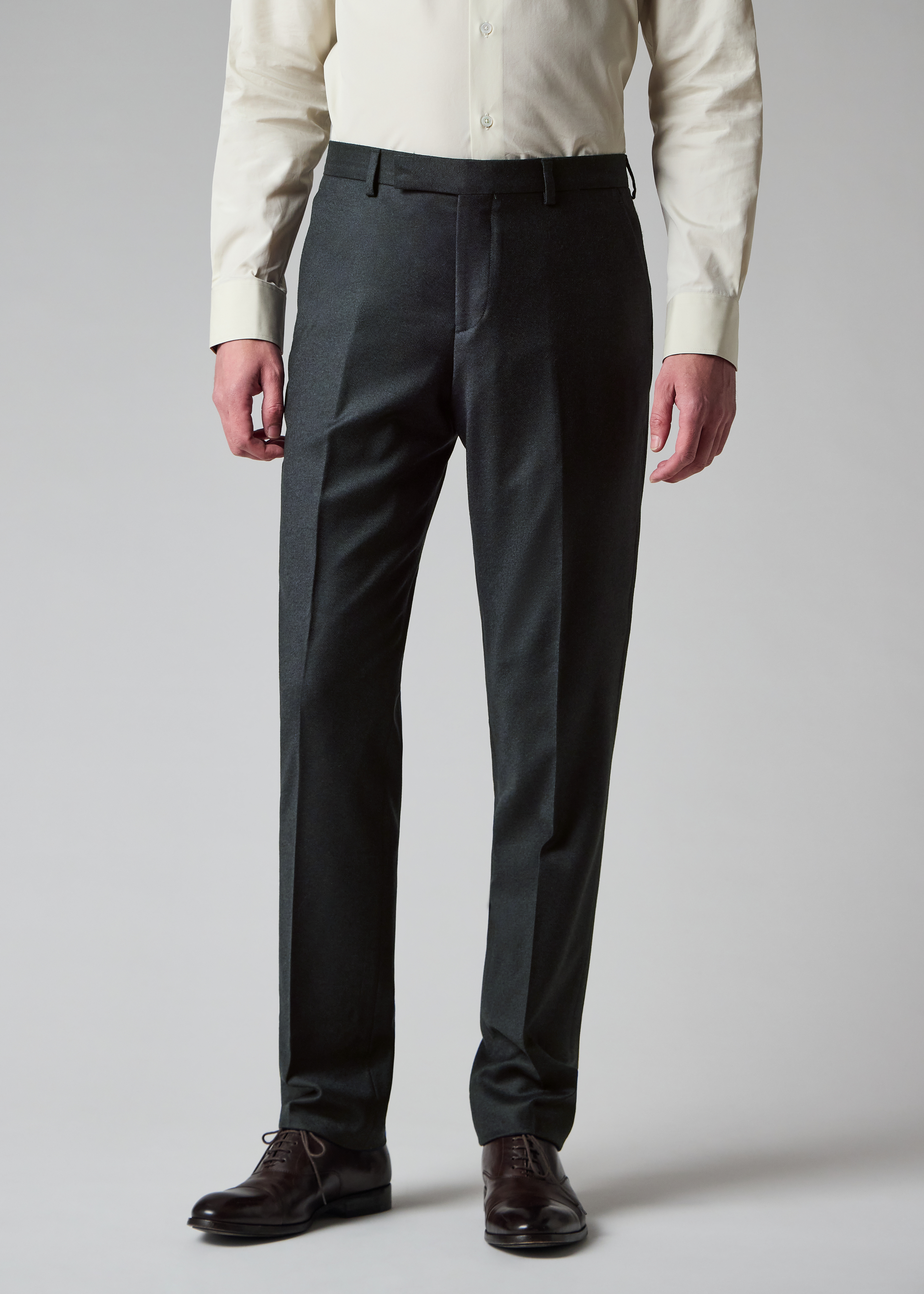 Dark Petrol Overdyed Wool-Cashmere Flannel Trousers
