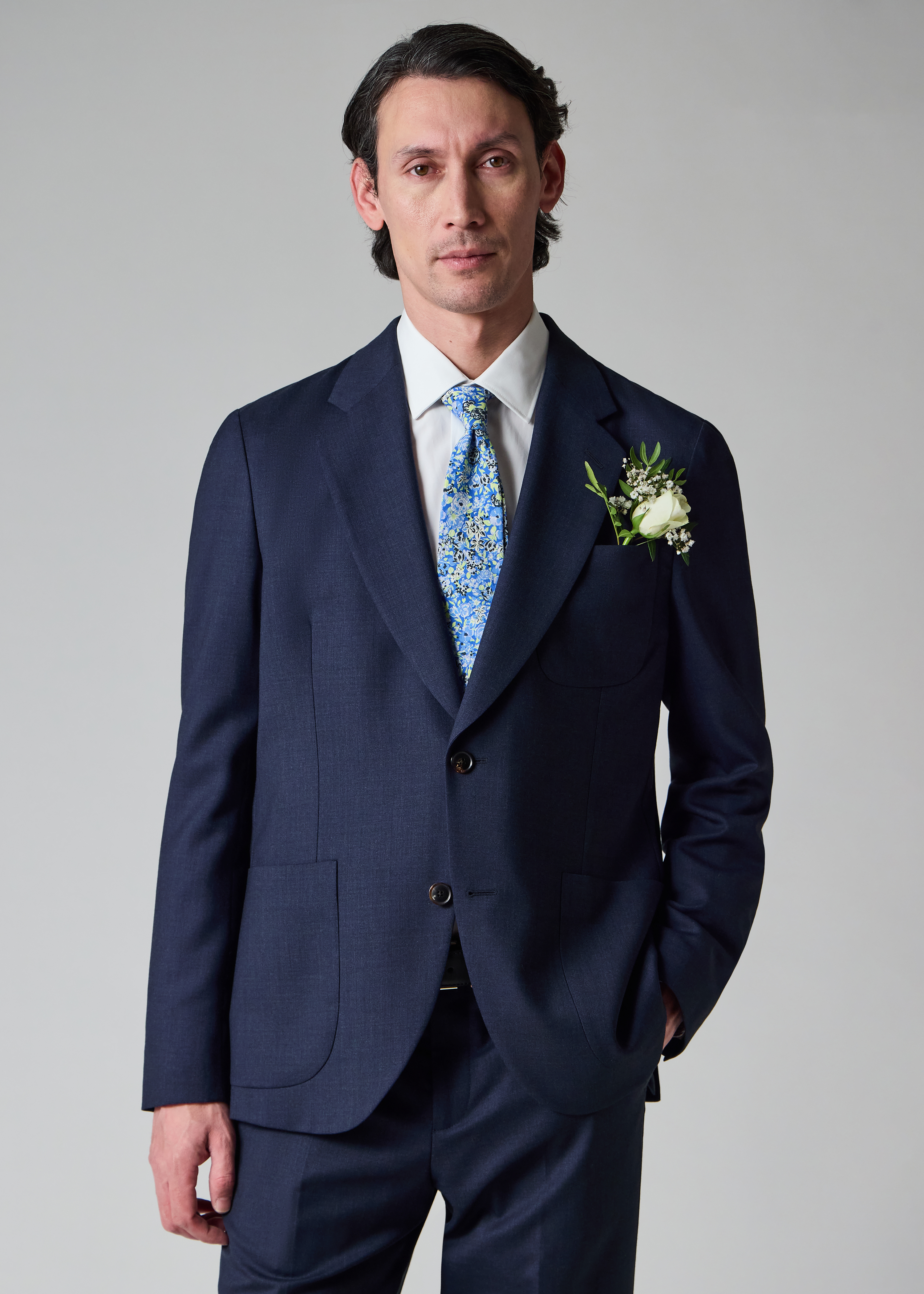 A Suit To Travel In - Dark Blue Marl Wool Patch-Pocket Blazer