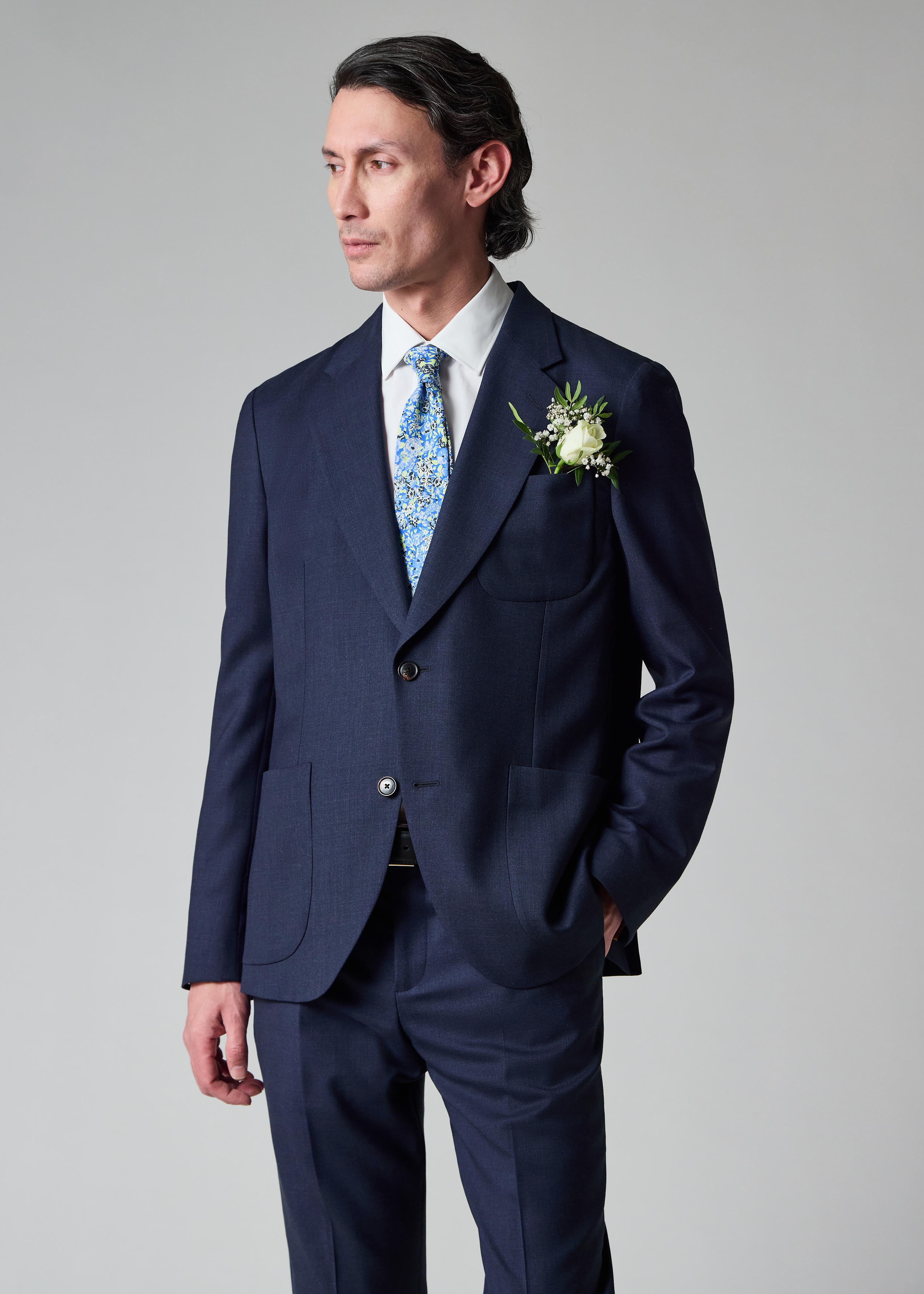 A Suit To Travel In - Dark Blue Marl Wool Patch-Pocket Blazer