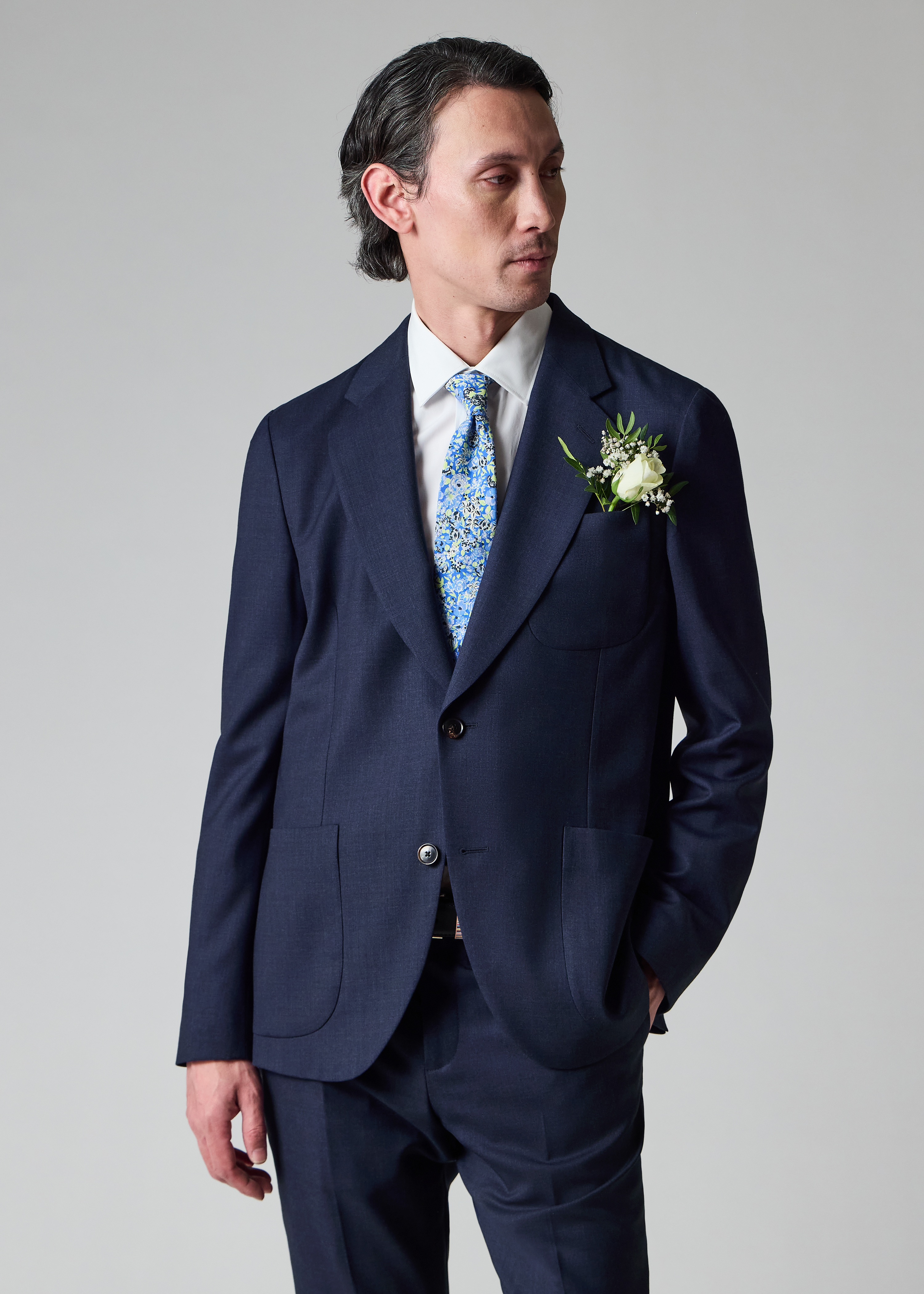 A Suit To Travel In - Dark Blue Marl Wool Patch-Pocket Blazer