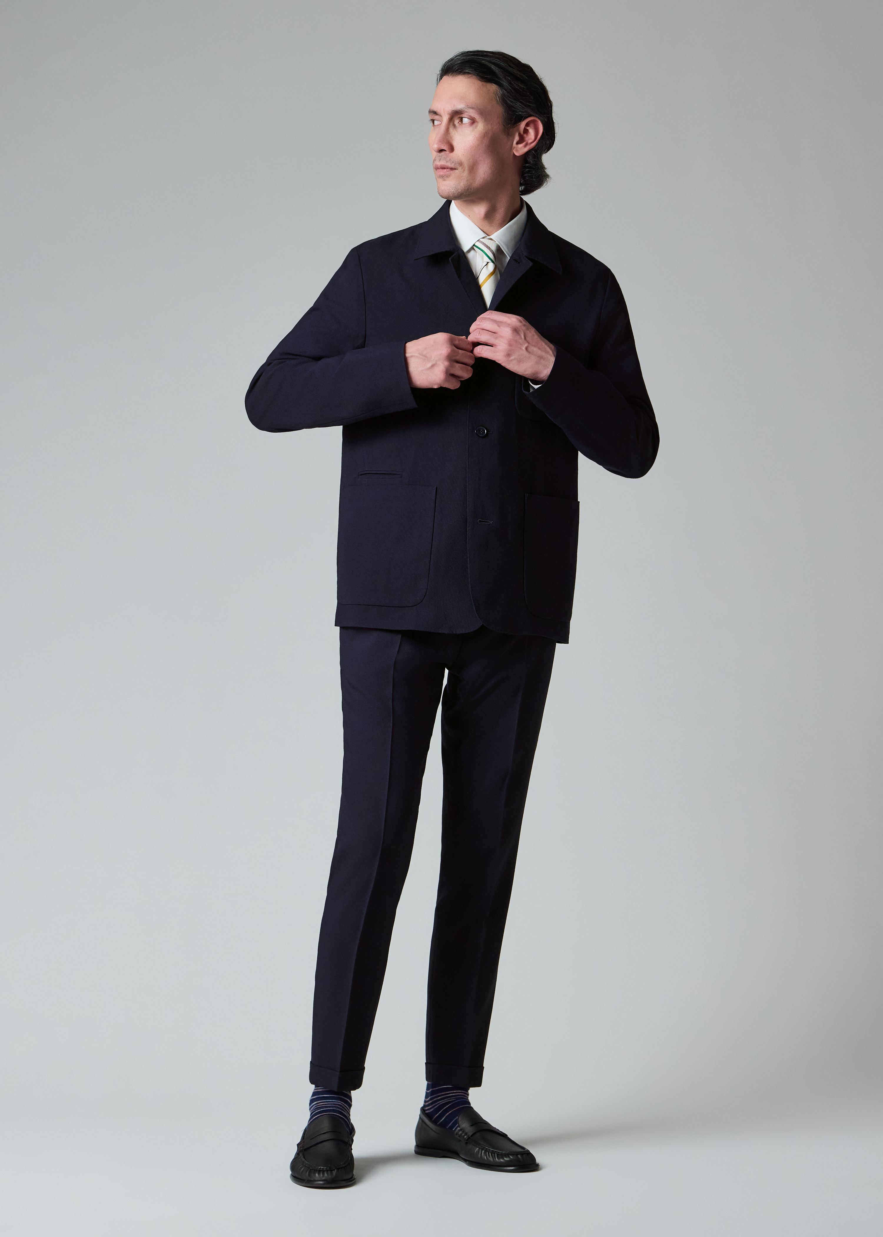 Navy Two-Ply Hopsack Wool Work Jacket