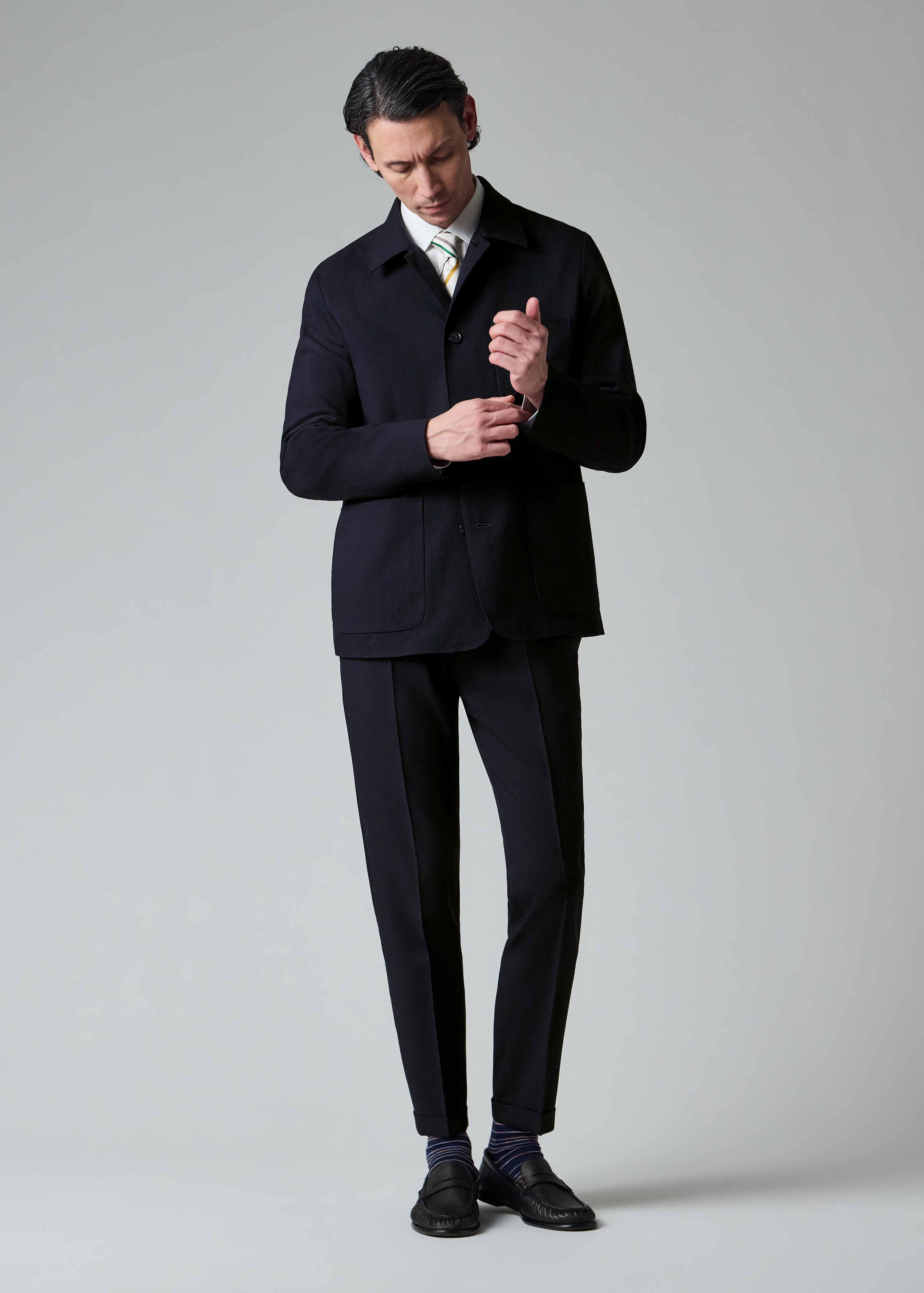 Navy Two-Ply Hopsack Wool Work Jacket