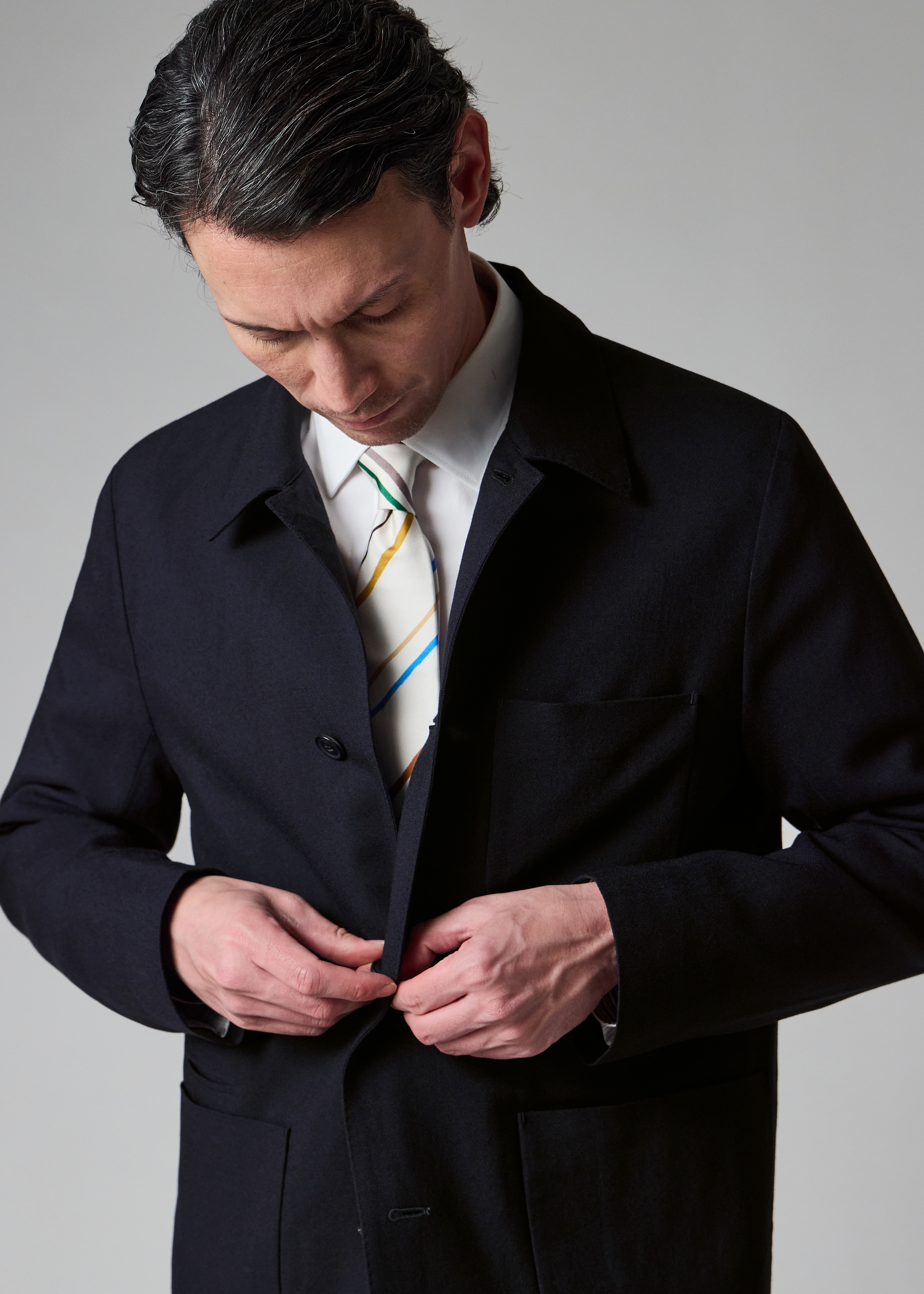 Navy Two-Ply Hopsack Wool Work Jacket