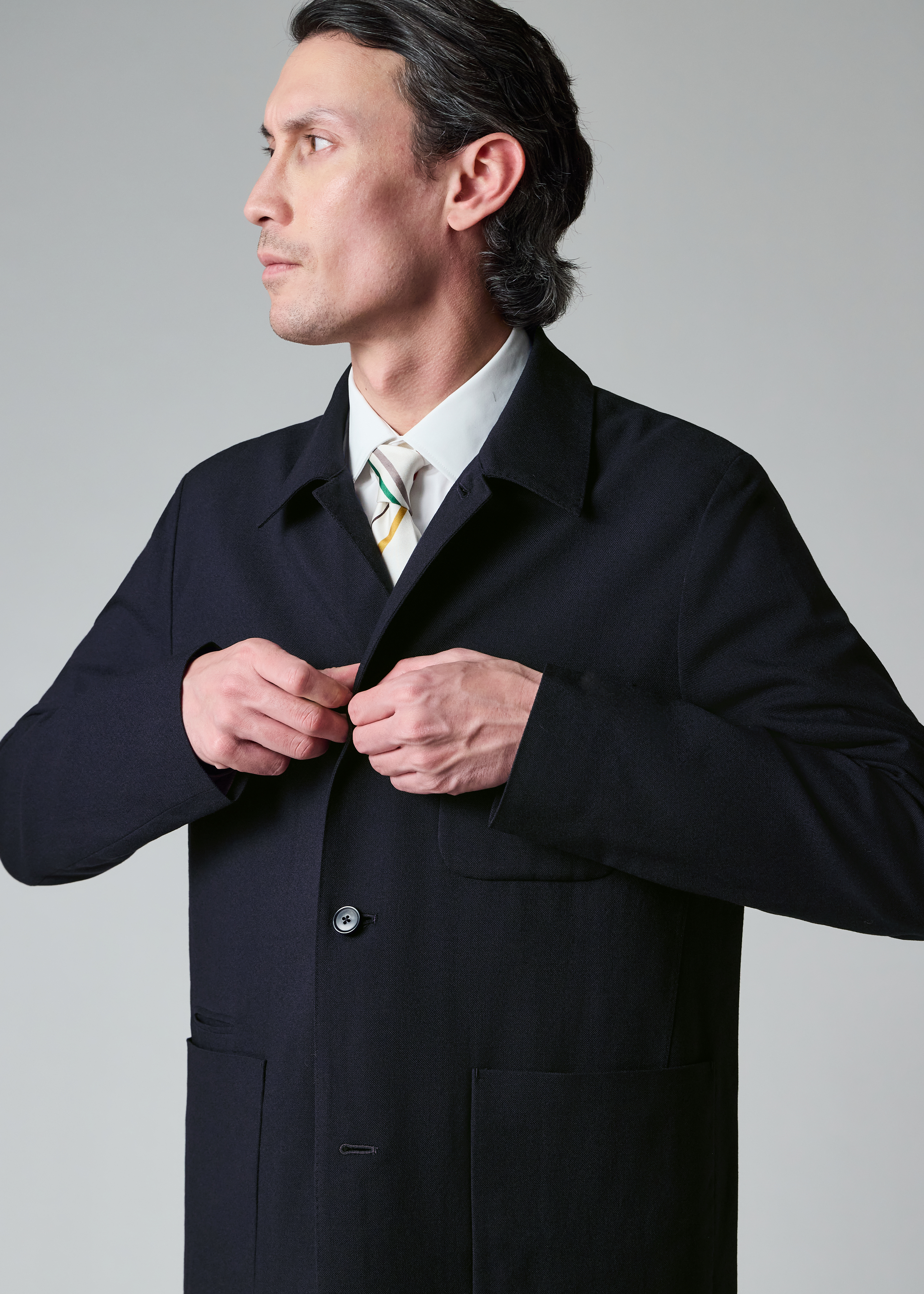 Navy Two-Ply Hopsack Wool Work Jacket