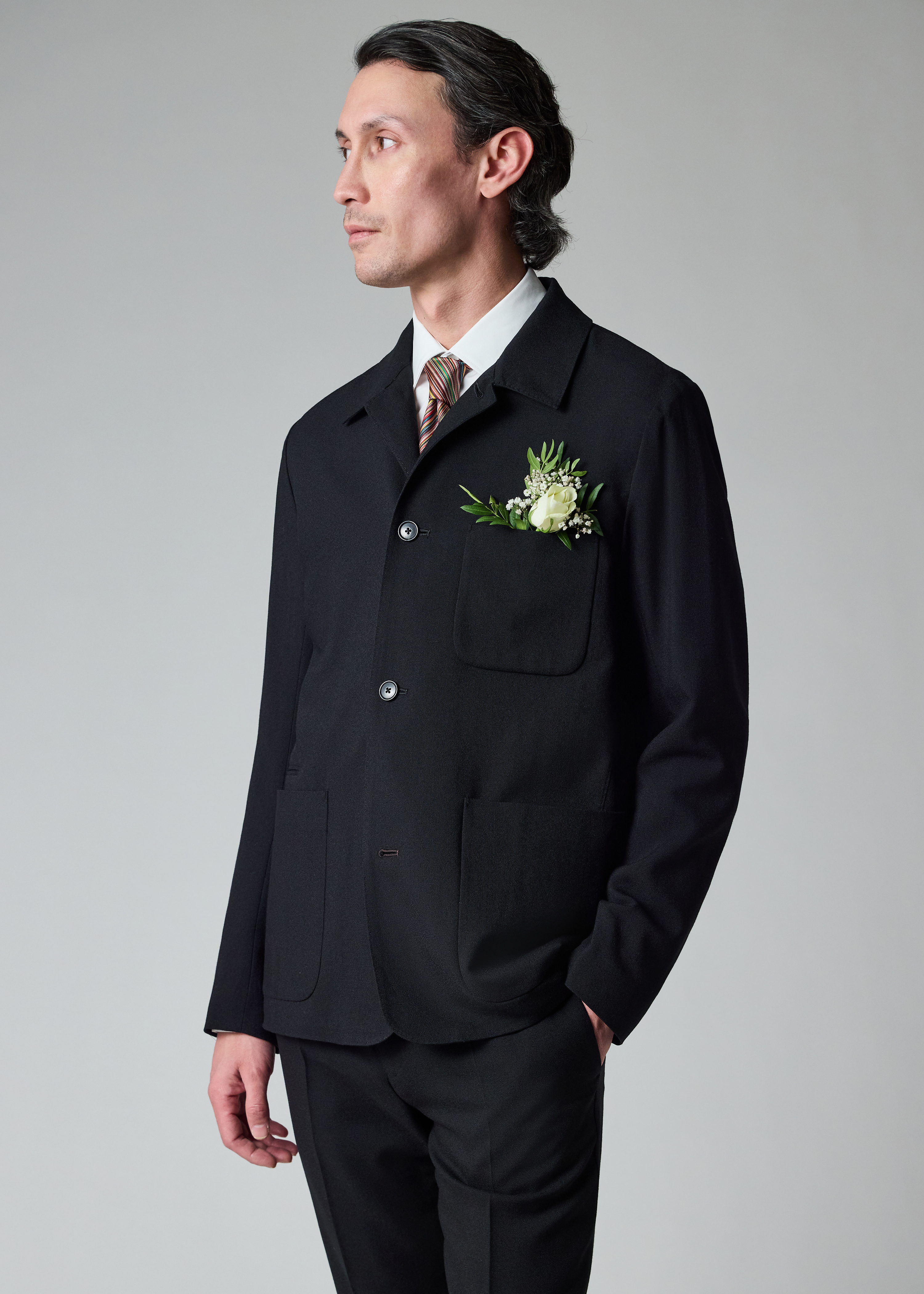 Black Two-Ply Hopsack Wool Work Jacket