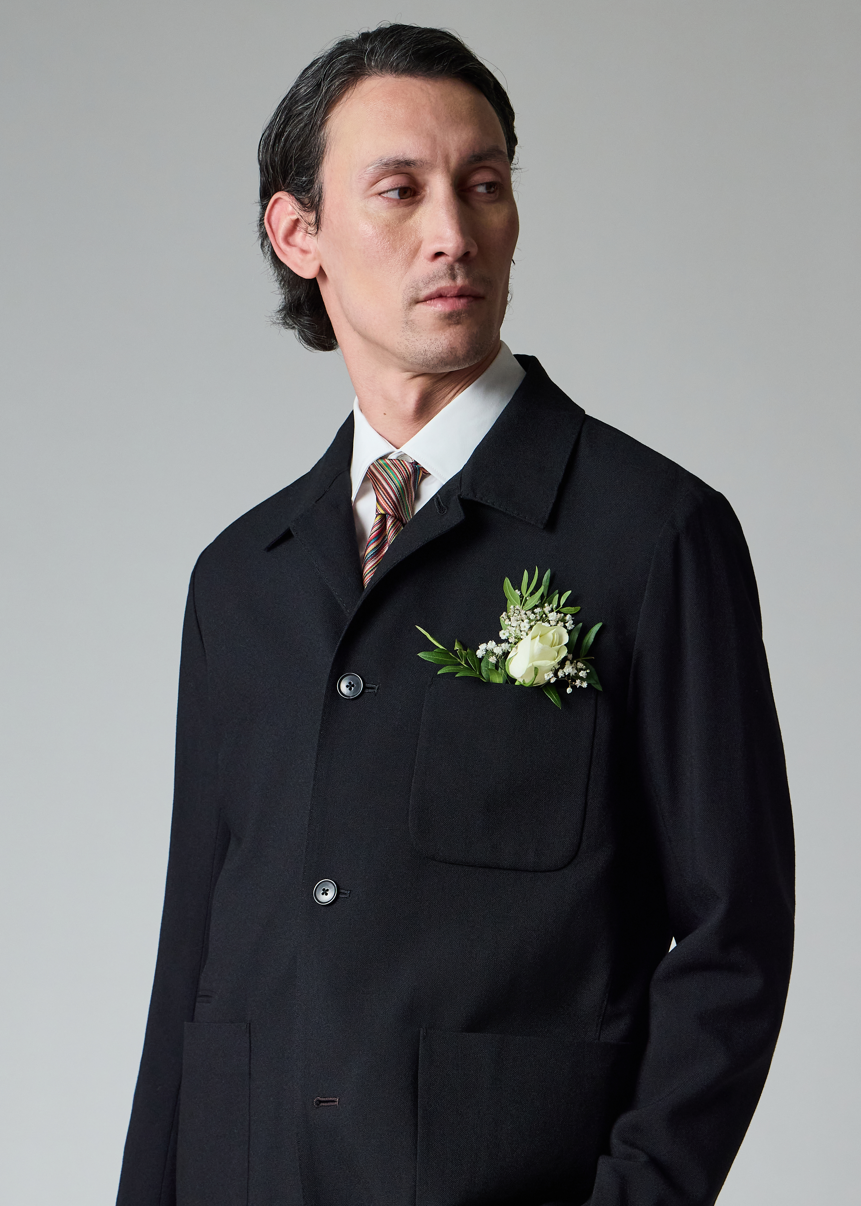 Black Two-Ply Hopsack Wool Work Jacket